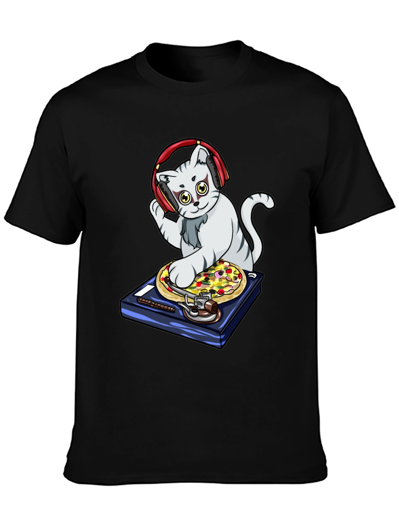 DJ Cat Pizza Turntable Graphic T-Shirt