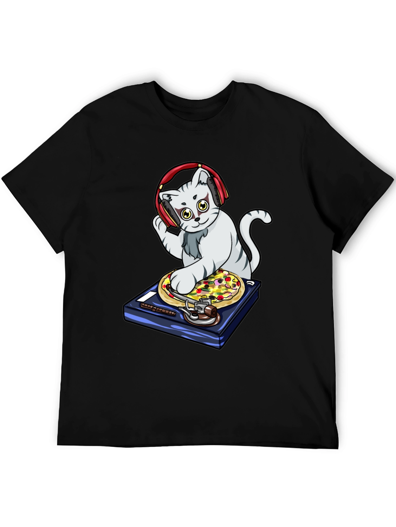 DJ Cat Pizza Turntable Graphic T-Shirt