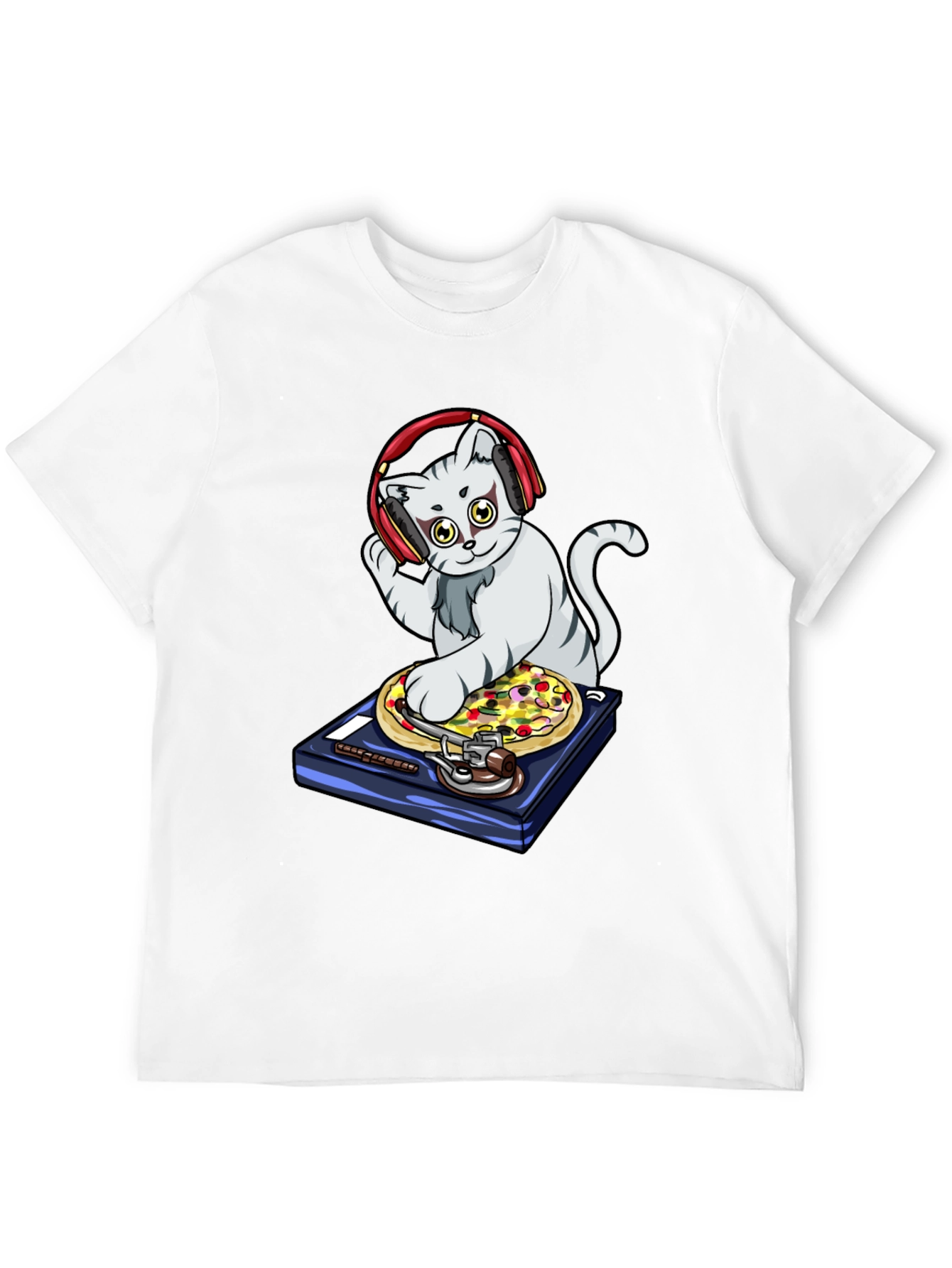 DJ Cat Pizza Turntable Graphic T-Shirt