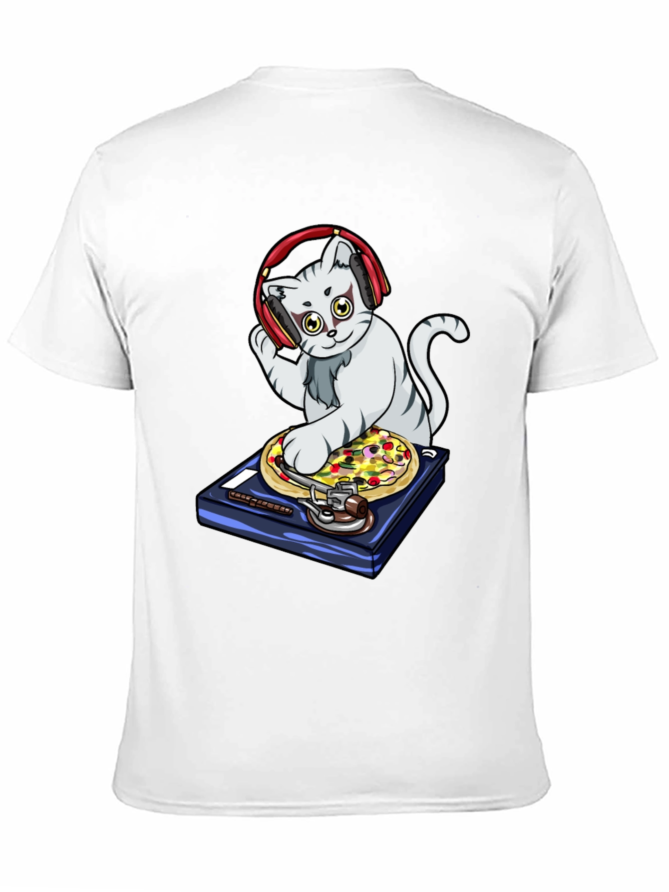 DJ Cat Pizza Turntable Graphic T-Shirt