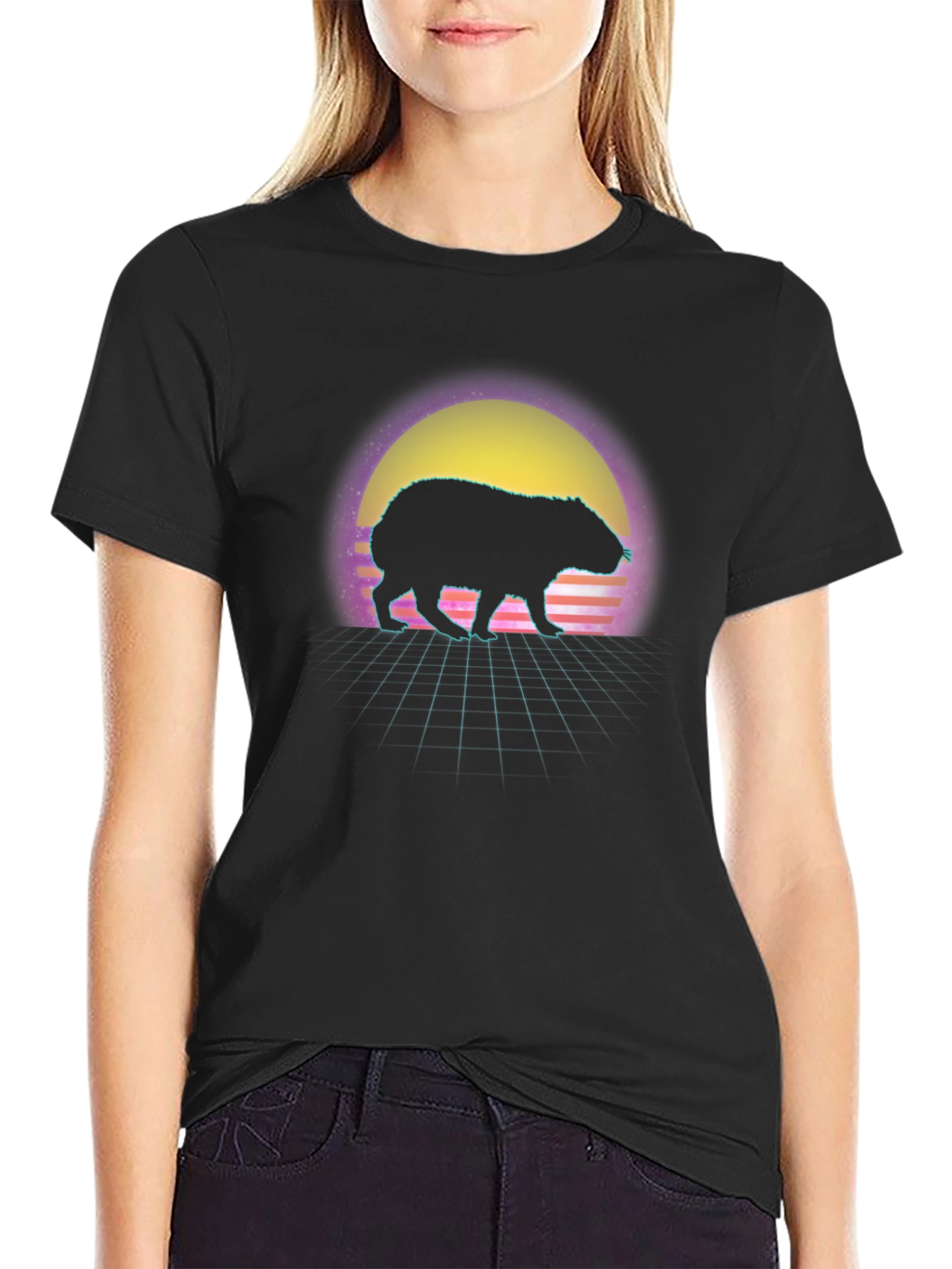 Retro Capybara Sunset Graphic Tee