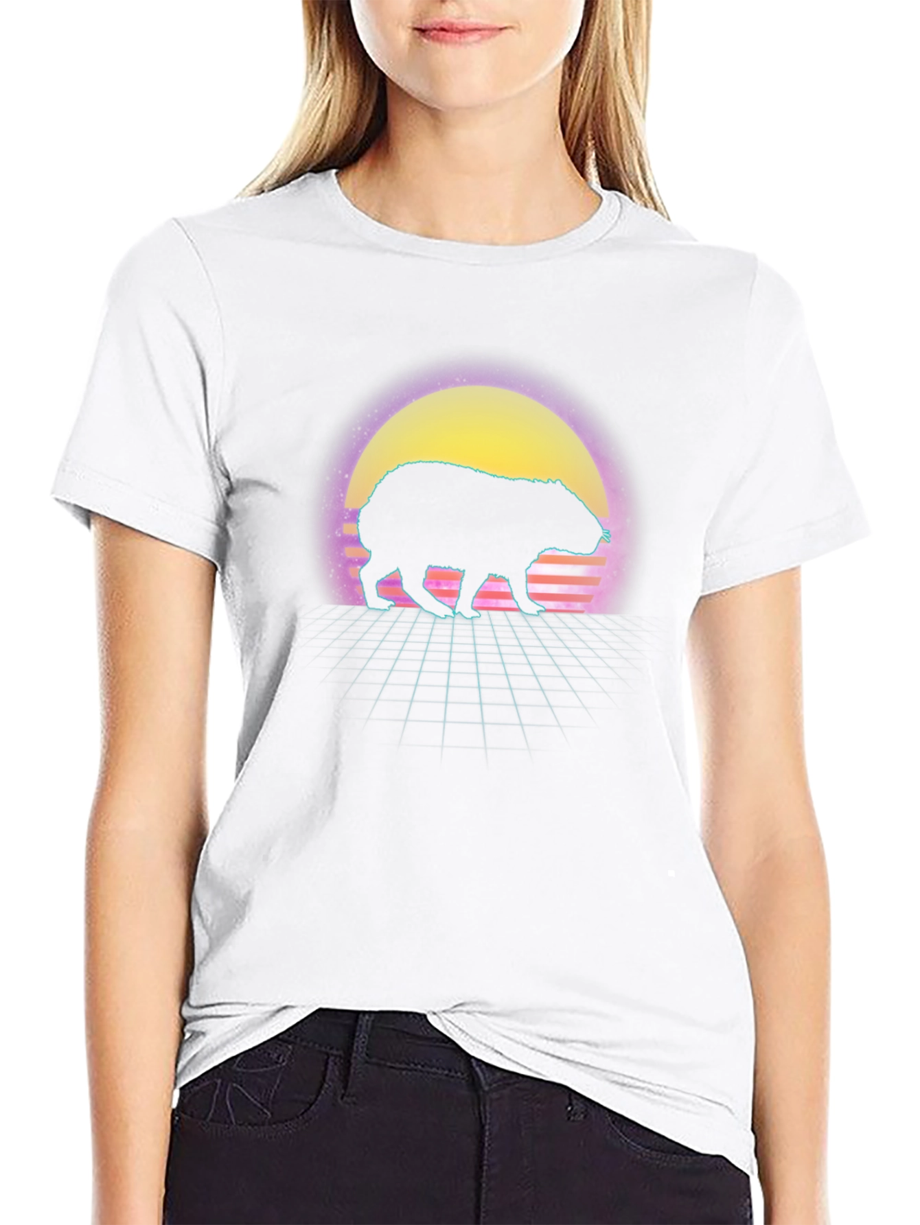 Retro Capybara Sunset Graphic Tee