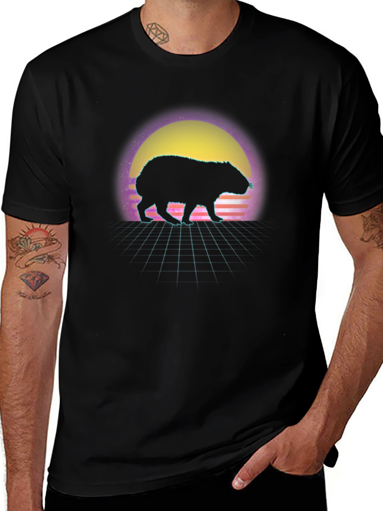 Retro Capybara Sunset Graphic Tee
