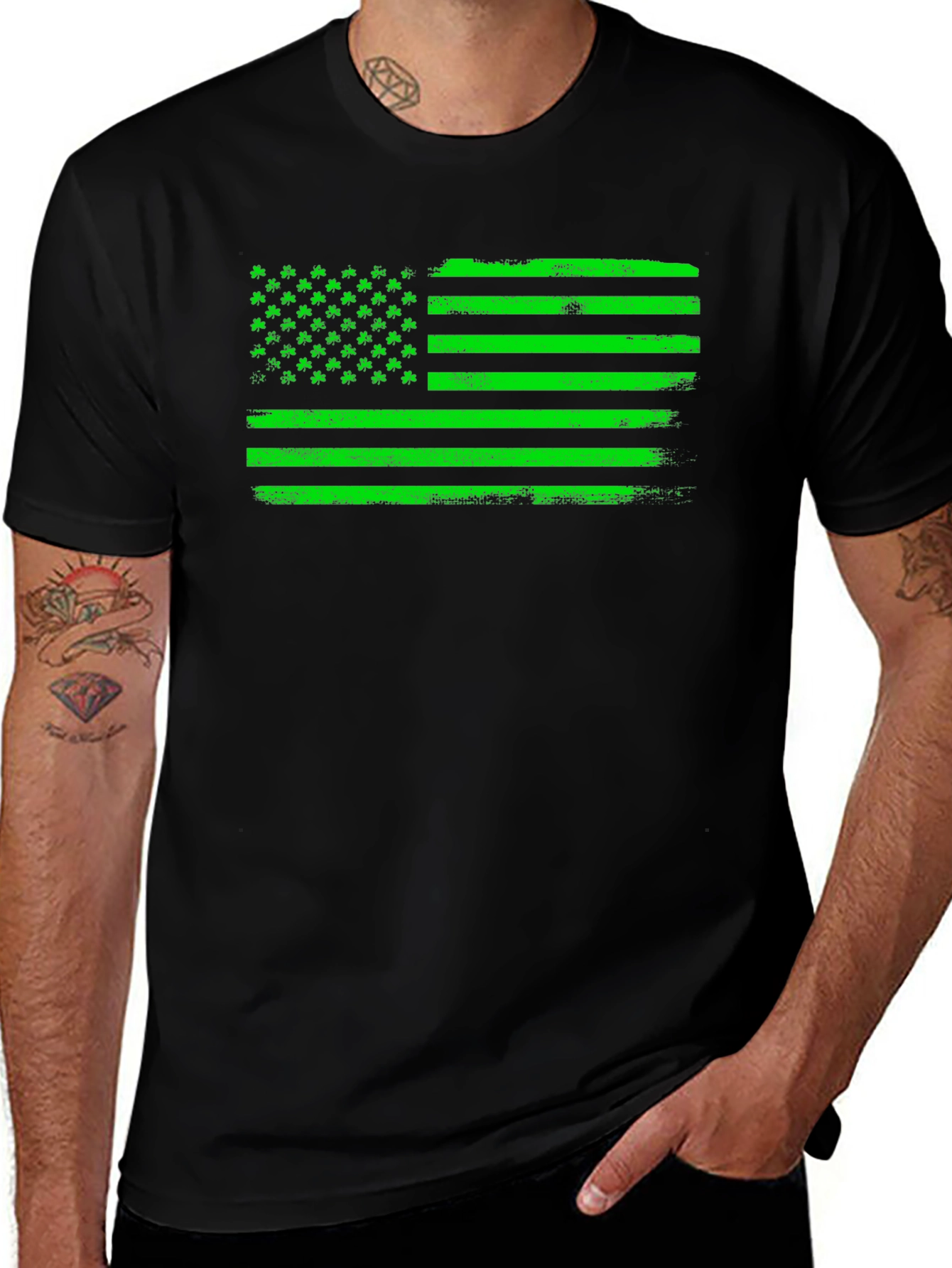St. Patricks Day American Flag Black T-Shirt