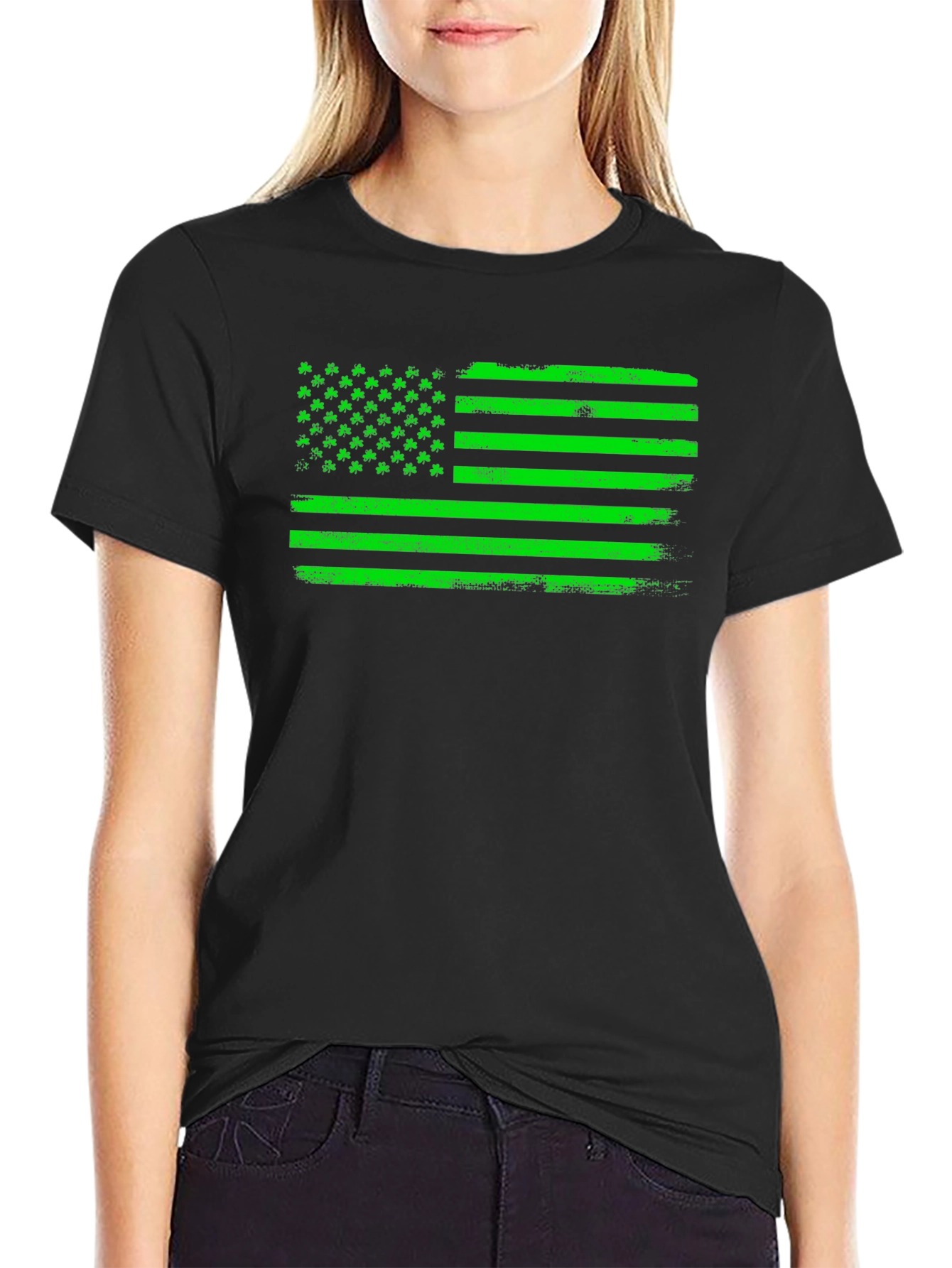 St. Patricks Day American Flag Black T-Shirt