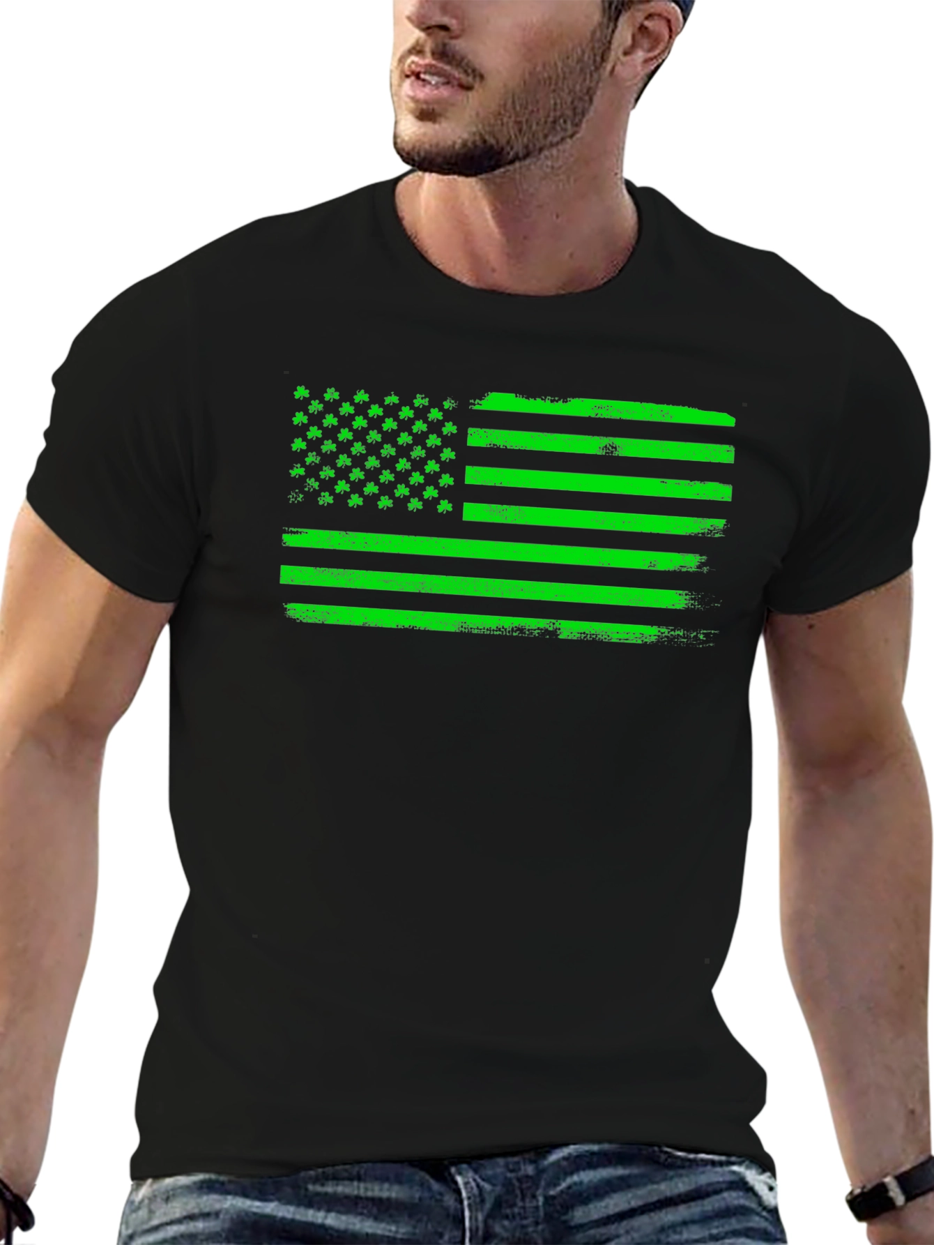 St. Patricks Day American Flag Black T-Shirt