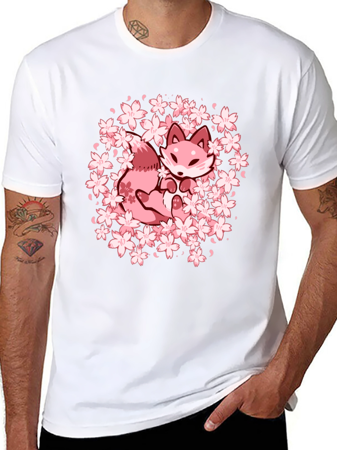 Sakura Fox Graphic Tee - Kawaii Style