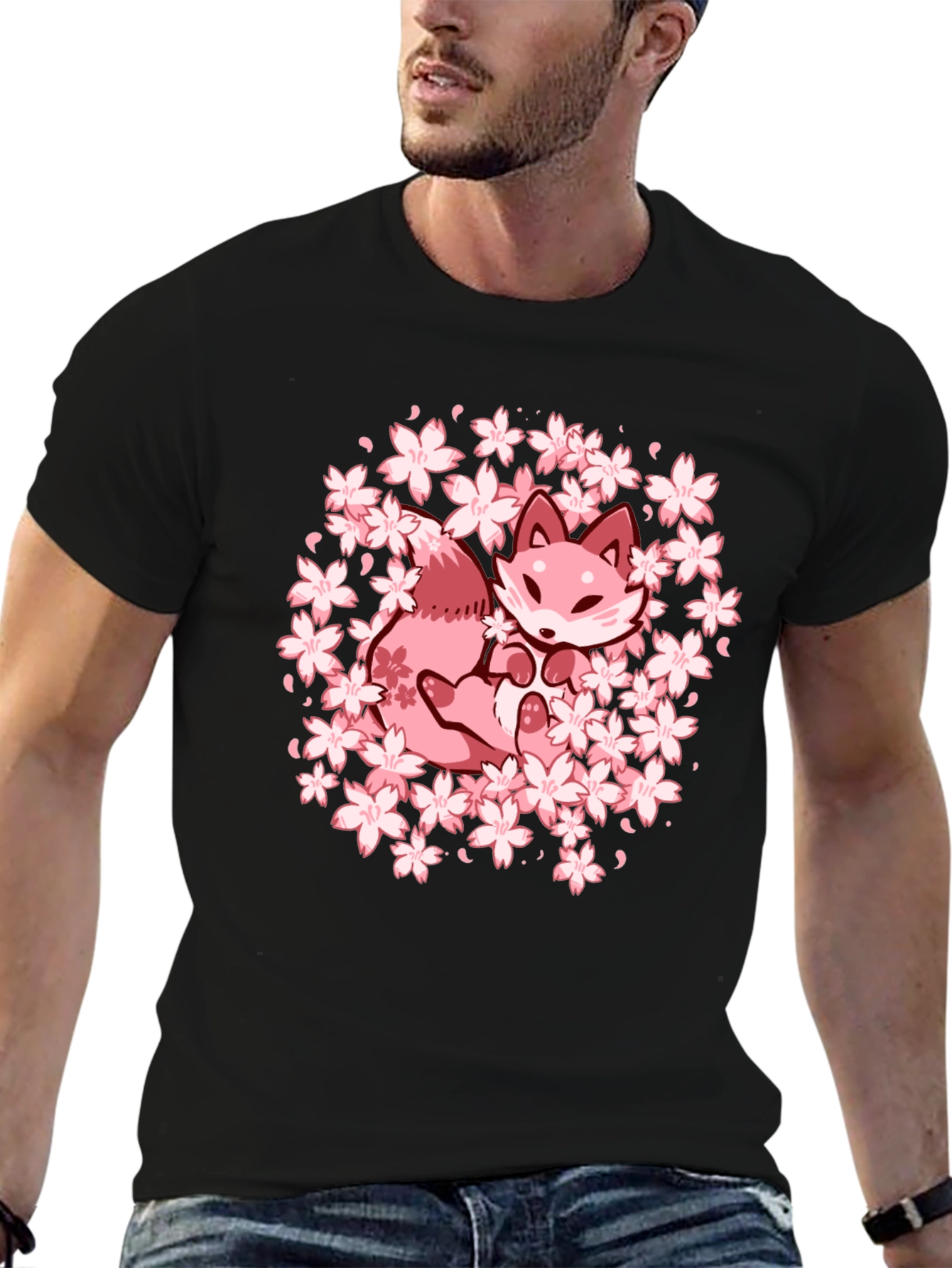 Sakura Fox Graphic Tee - Kawaii Style