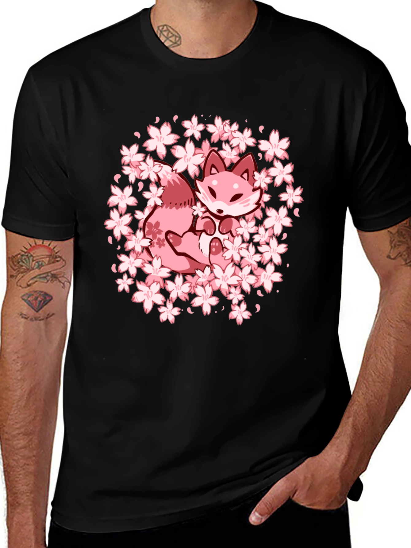 Sakura Fox Graphic Tee - Kawaii Style