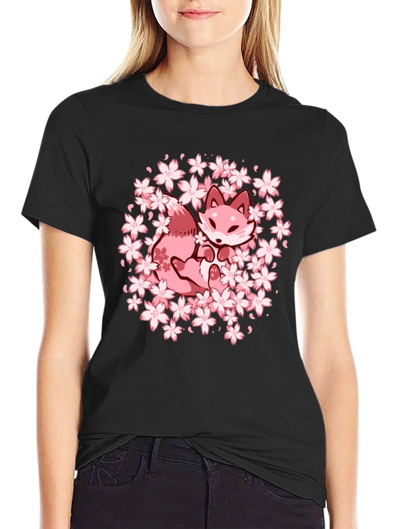 Sakura Fox Graphic Tee - Kawaii Style