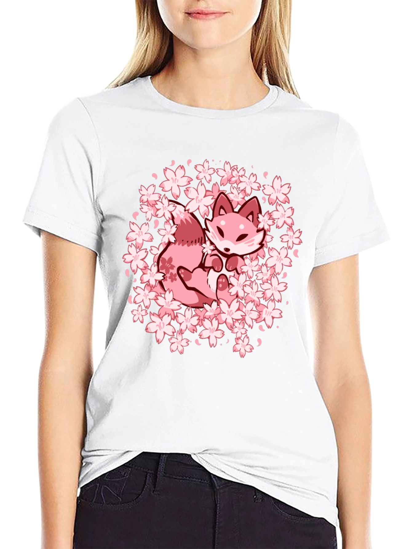 Sakura Fox Graphic Tee - Kawaii Style