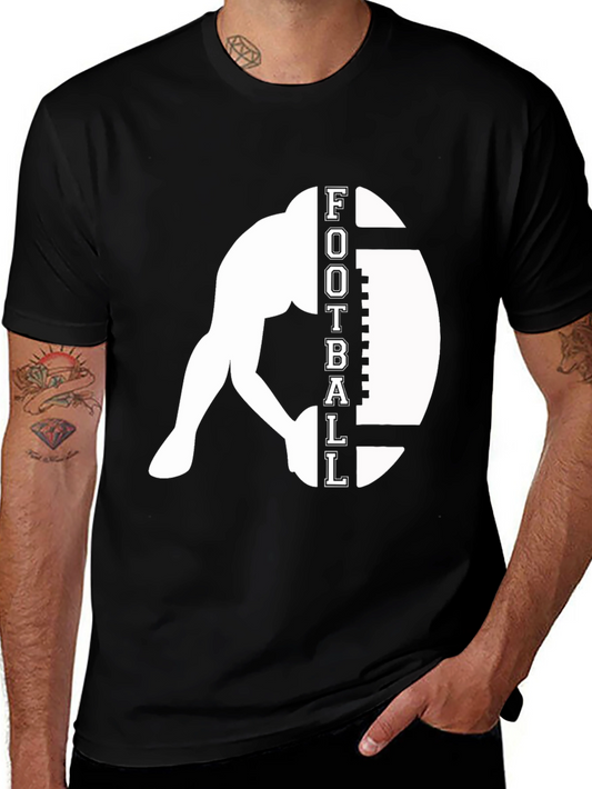 Football Player Graphic Tee - Black Cotton T-Shirt