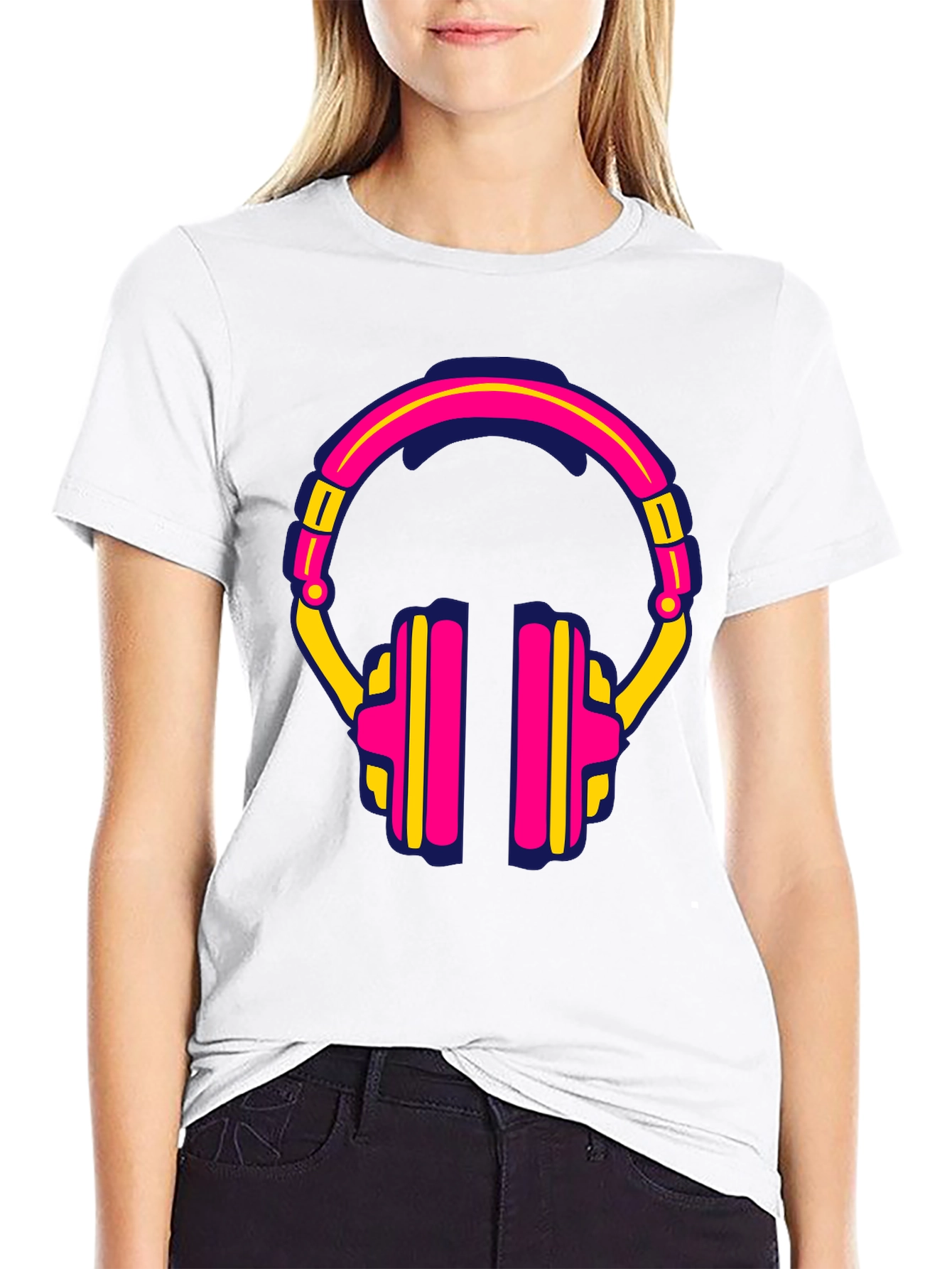 Retro Headphone Graphic Tee - Black