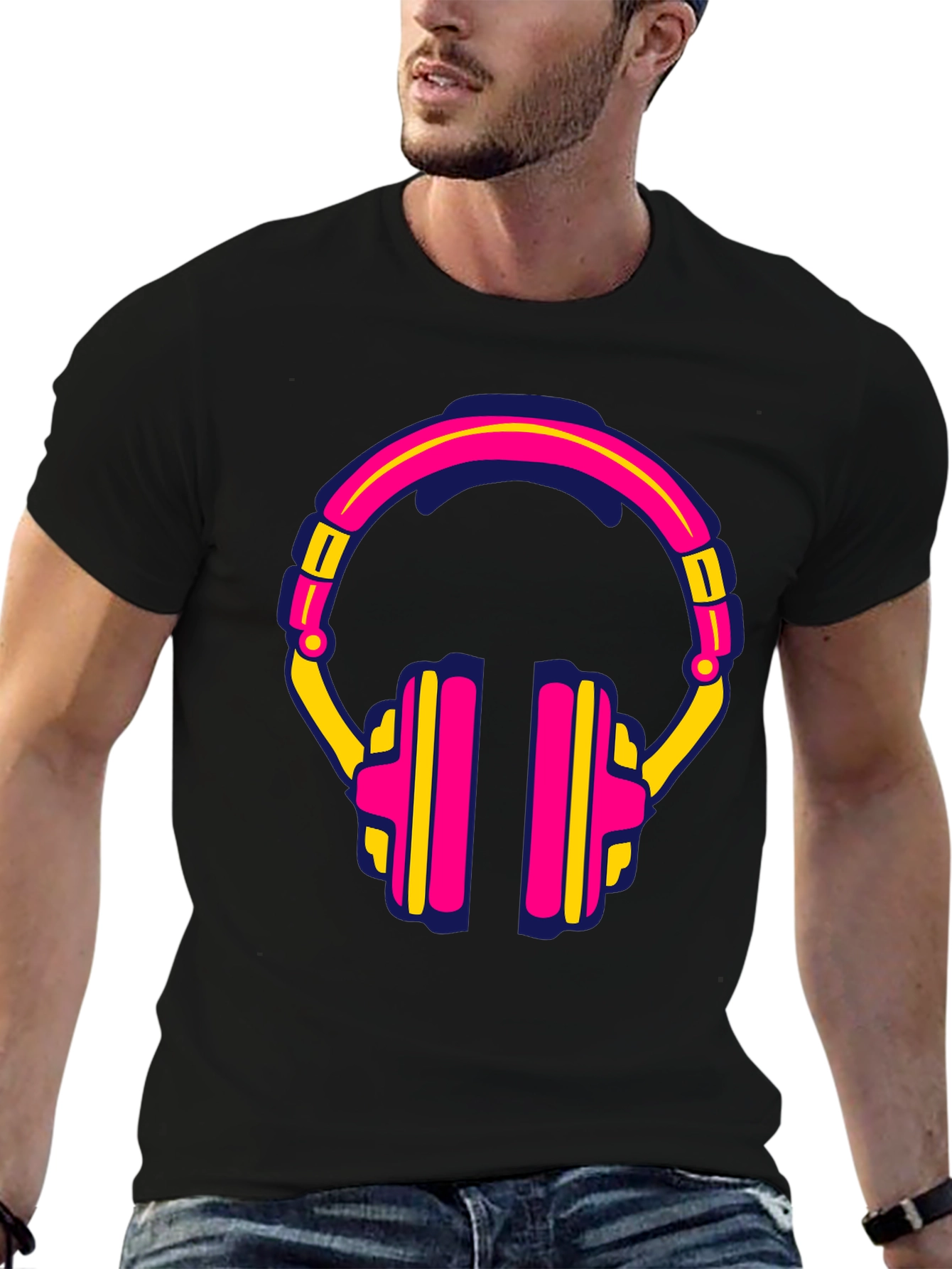 Retro Headphone Graphic Tee - Black