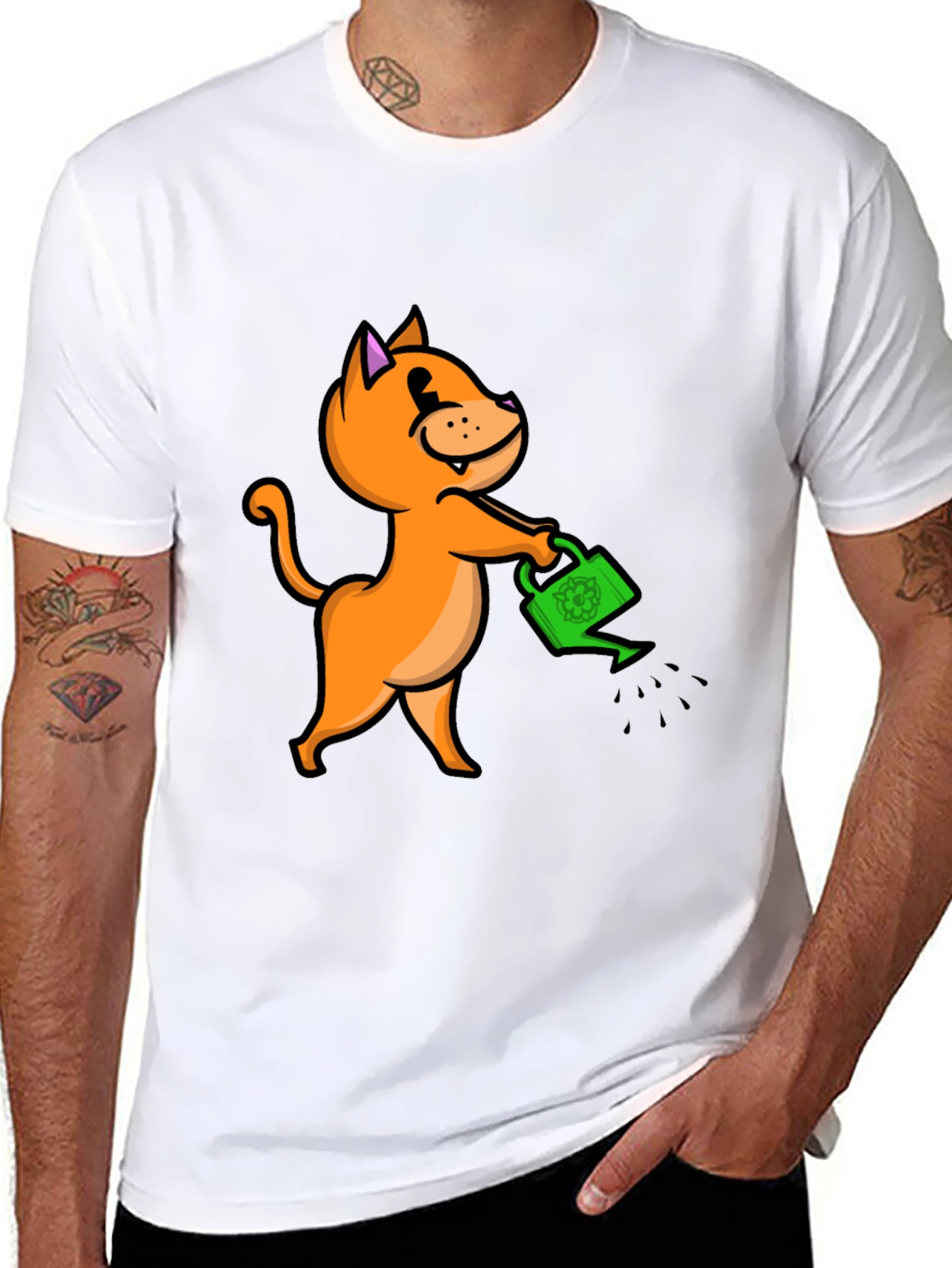 Cat with Watering Can T-Shirt