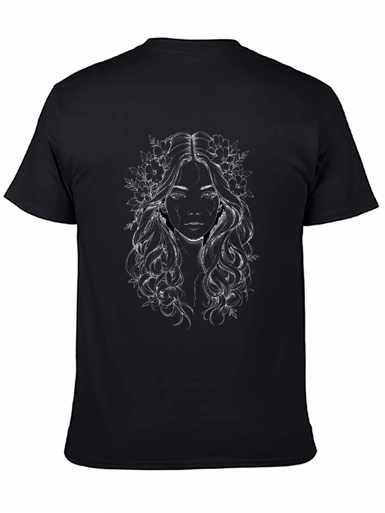 Floral Woman Graphic Tee - Black Cotton Blend