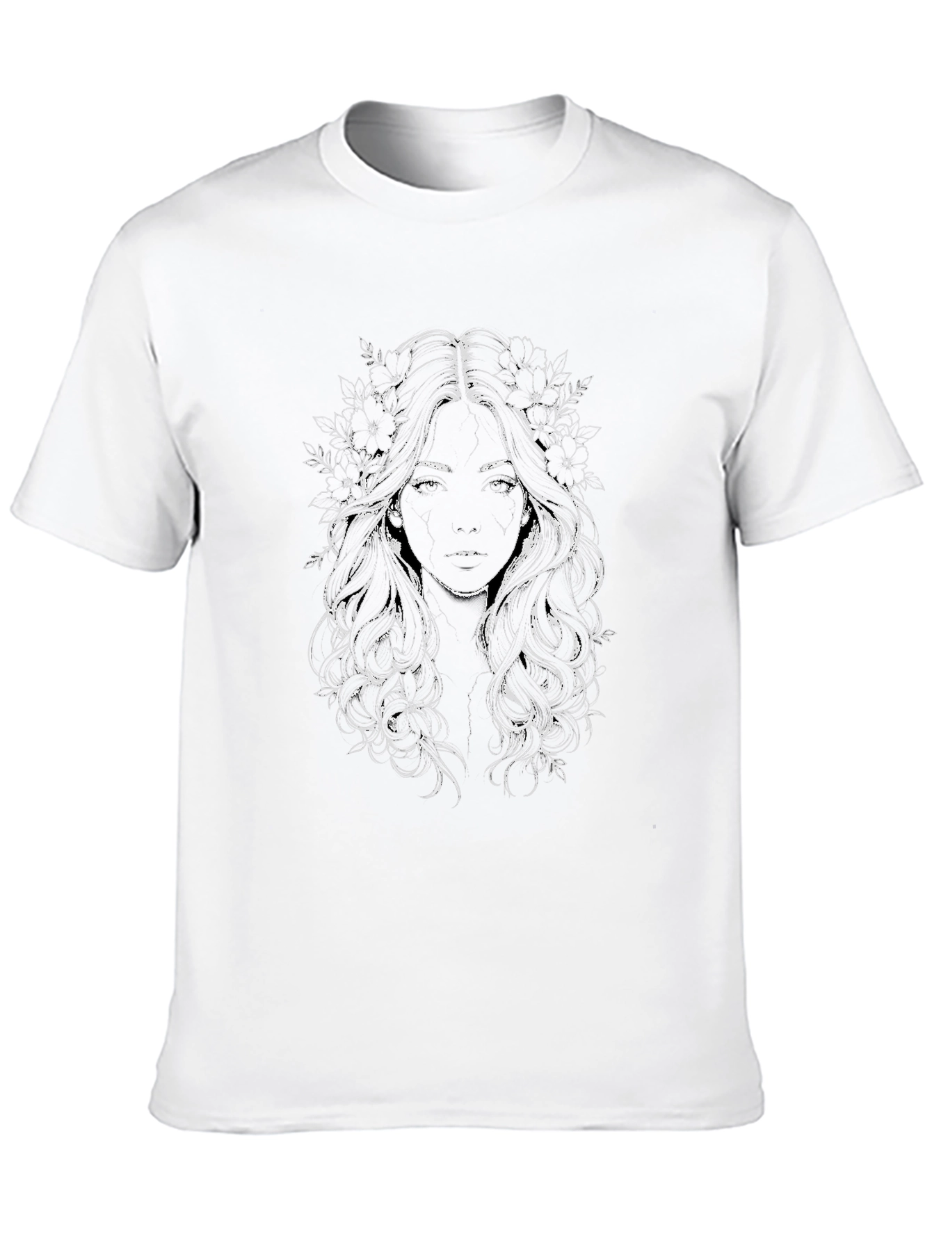 Floral Woman Graphic Tee - Black Cotton Blend