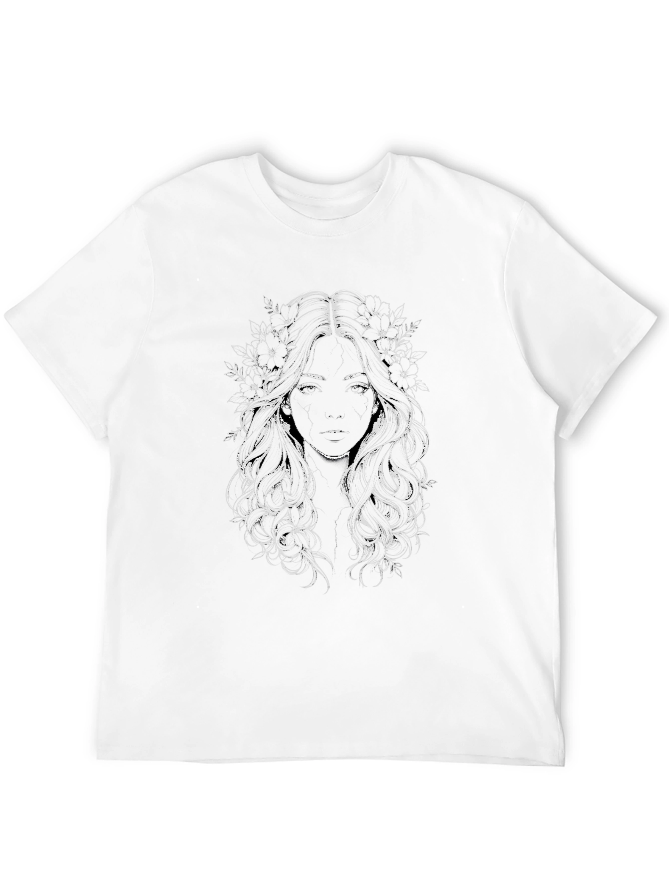 Floral Woman Graphic Tee - Black Cotton Blend