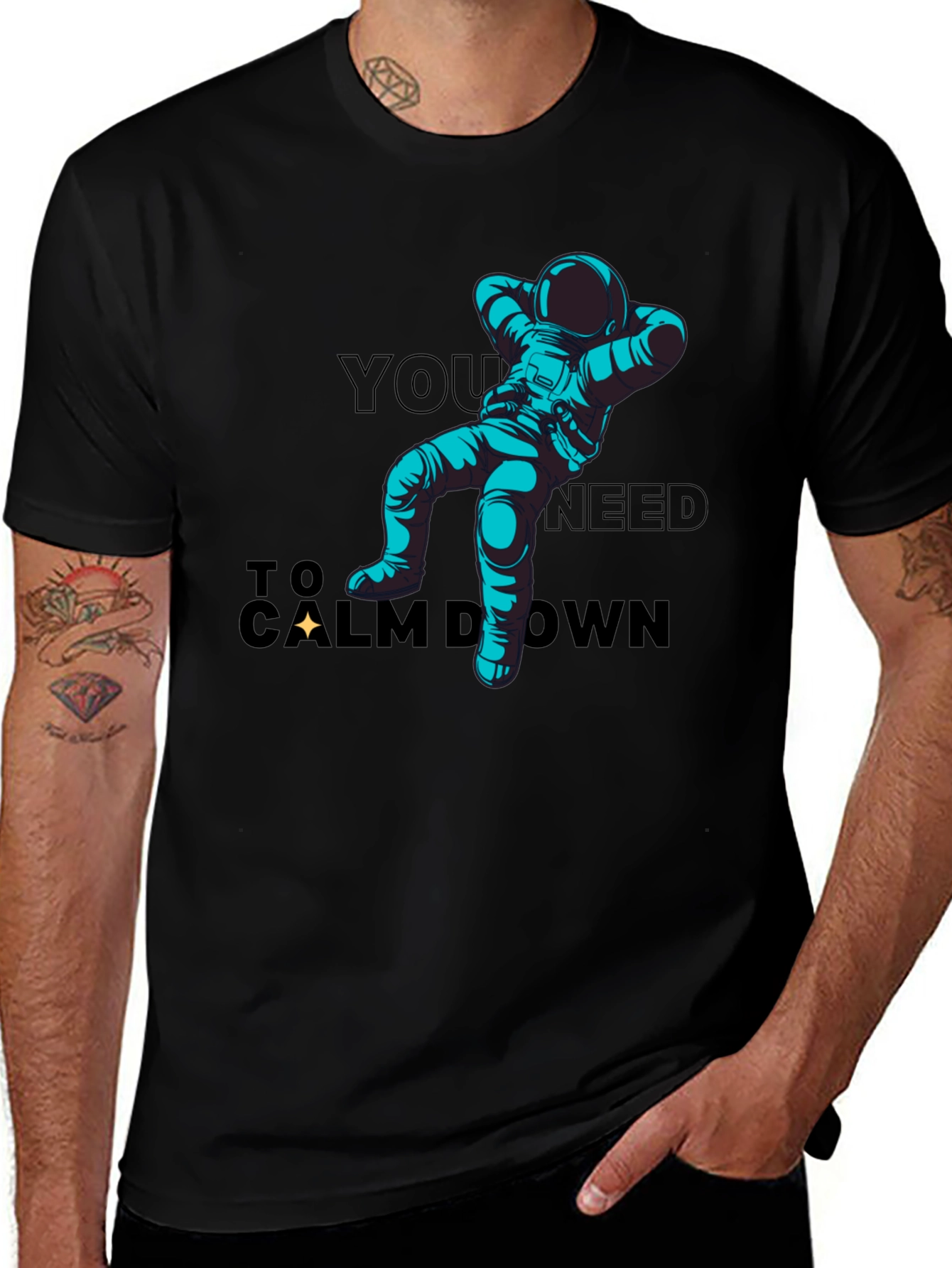 Astronaut Calm Down Black T-Shirt