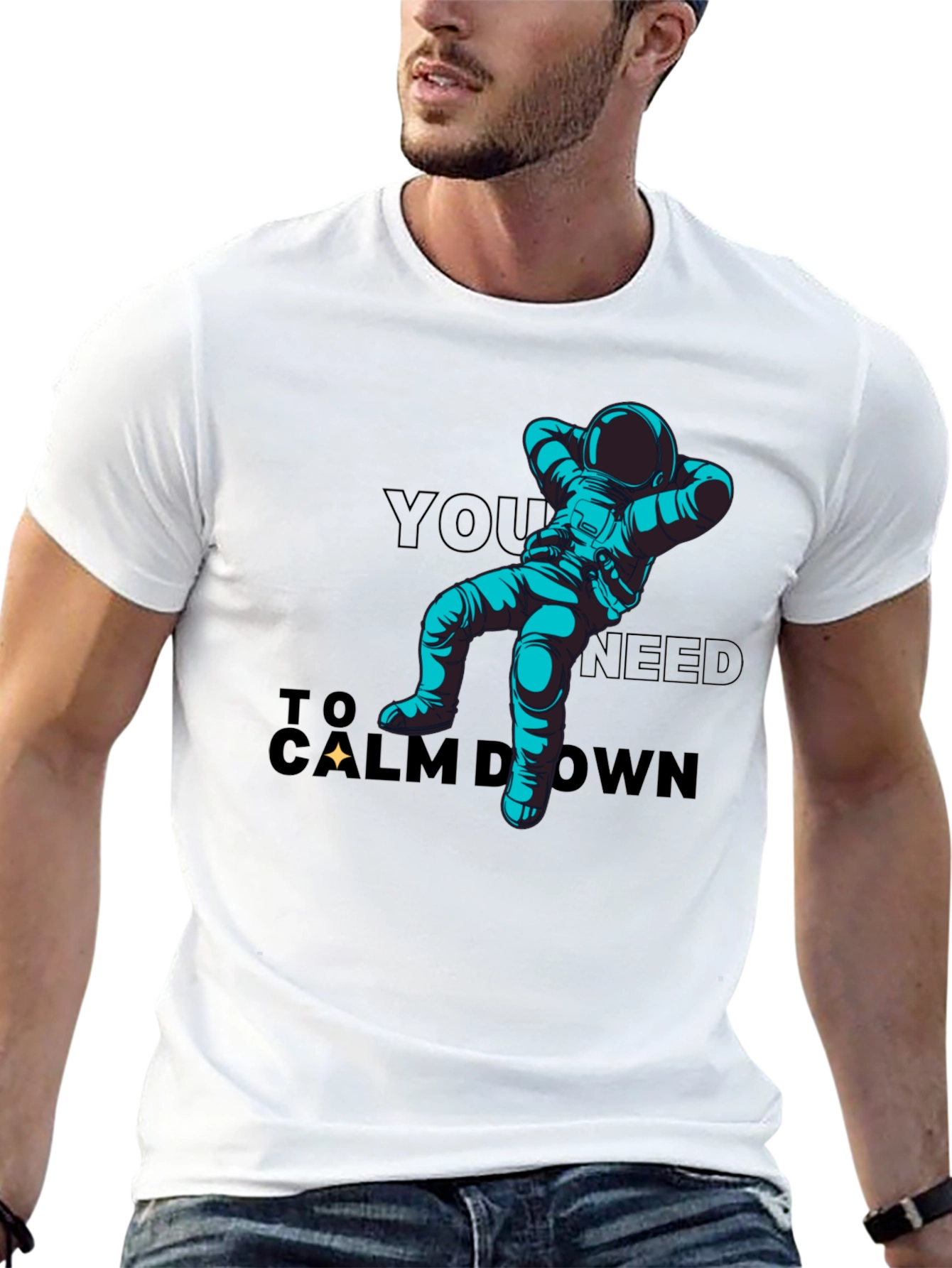 Astronaut Calm Down Black T-Shirt