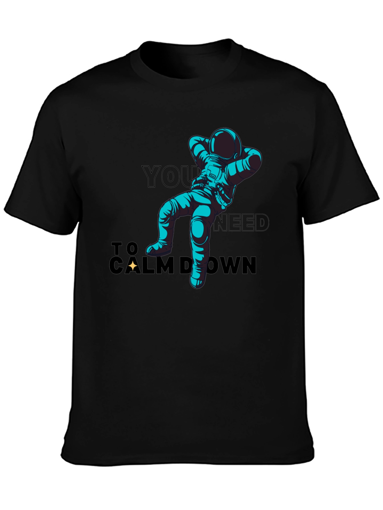 Astronaut Calm Down Black T-Shirt