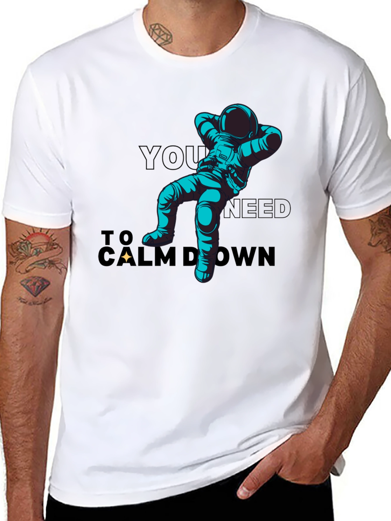 Astronaut Calm Down Black T-Shirt