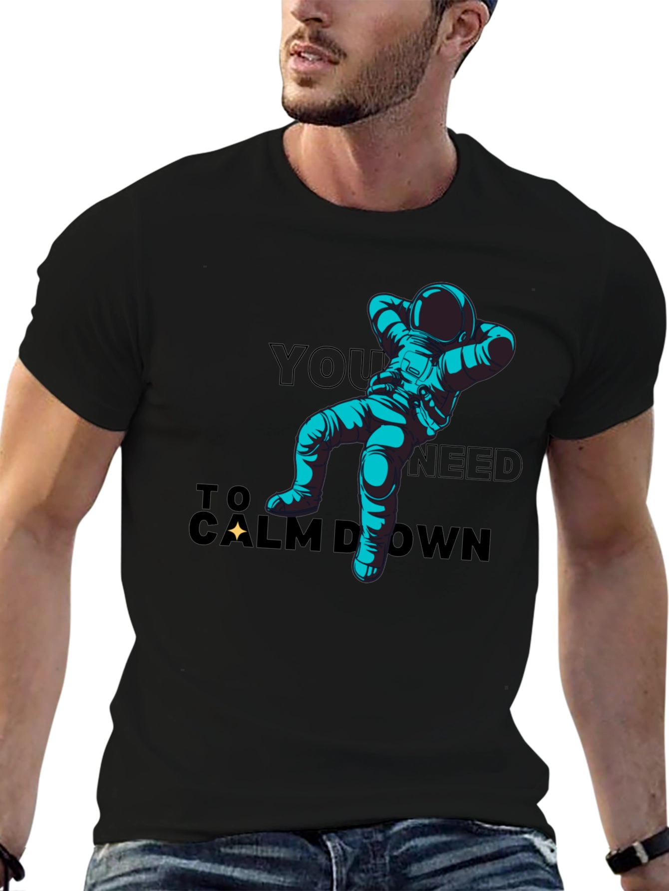 Astronaut Calm Down Black T-Shirt