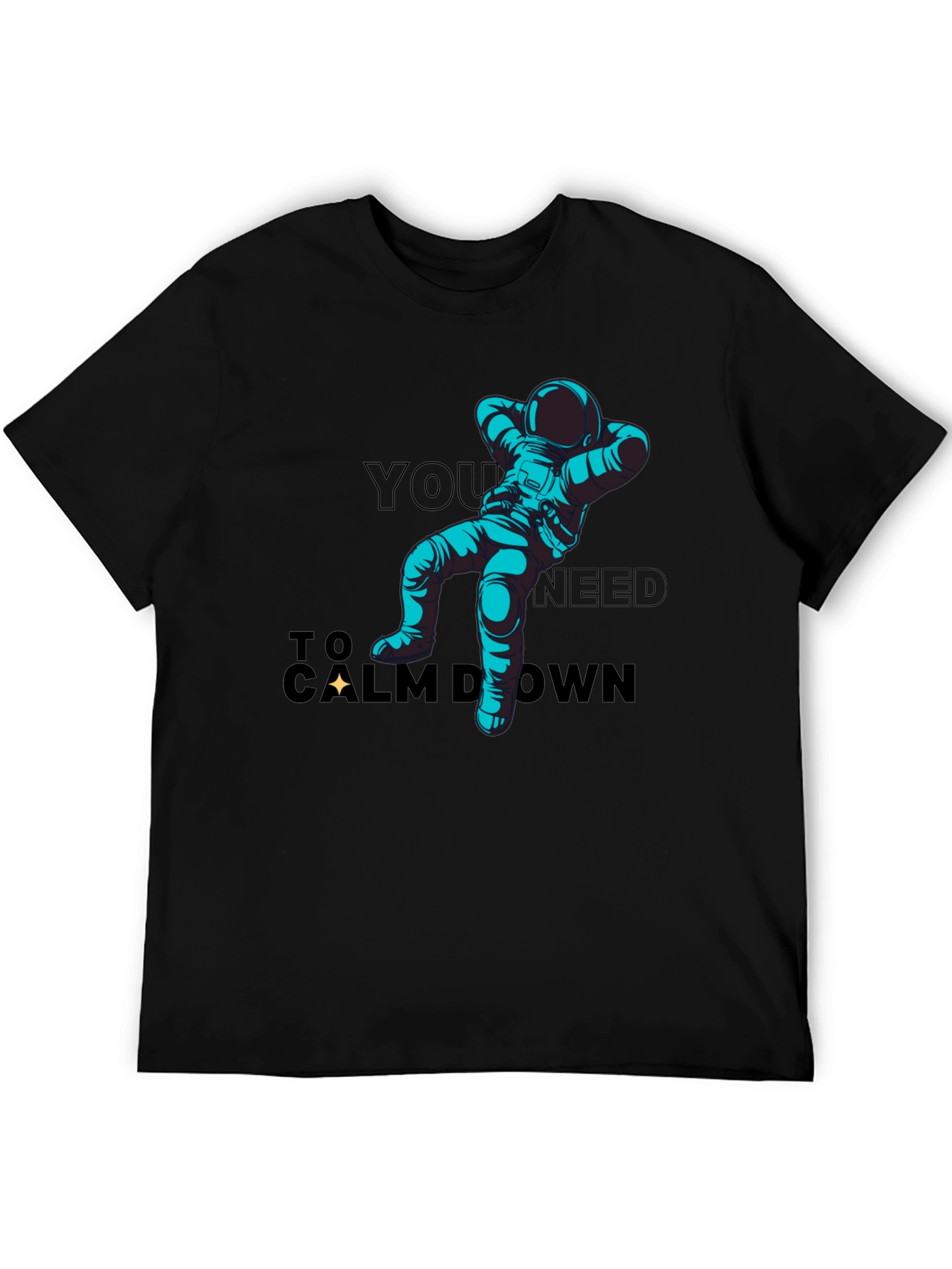 Astronaut Calm Down Black T-Shirt