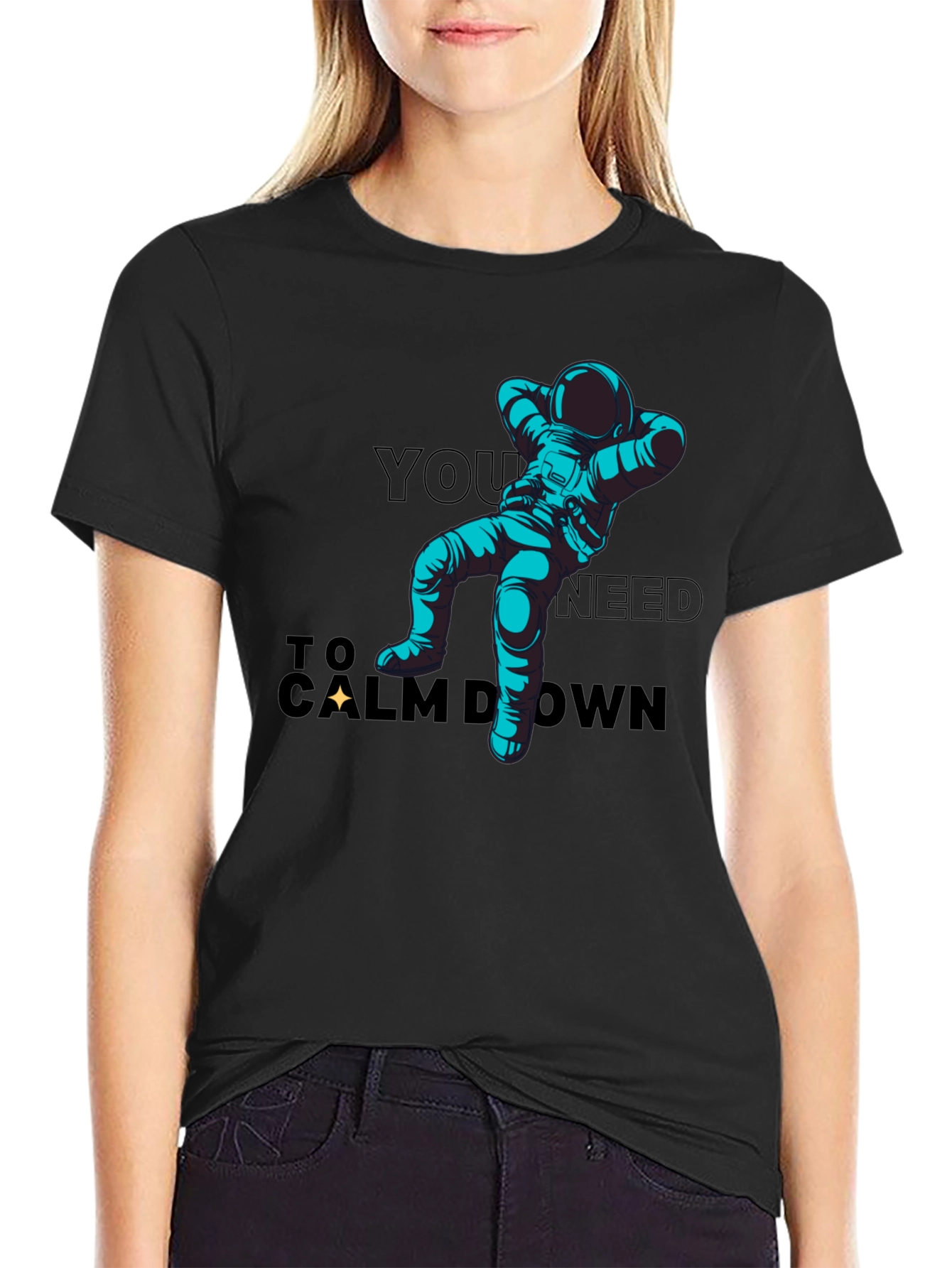 Astronaut Calm Down Black T-Shirt