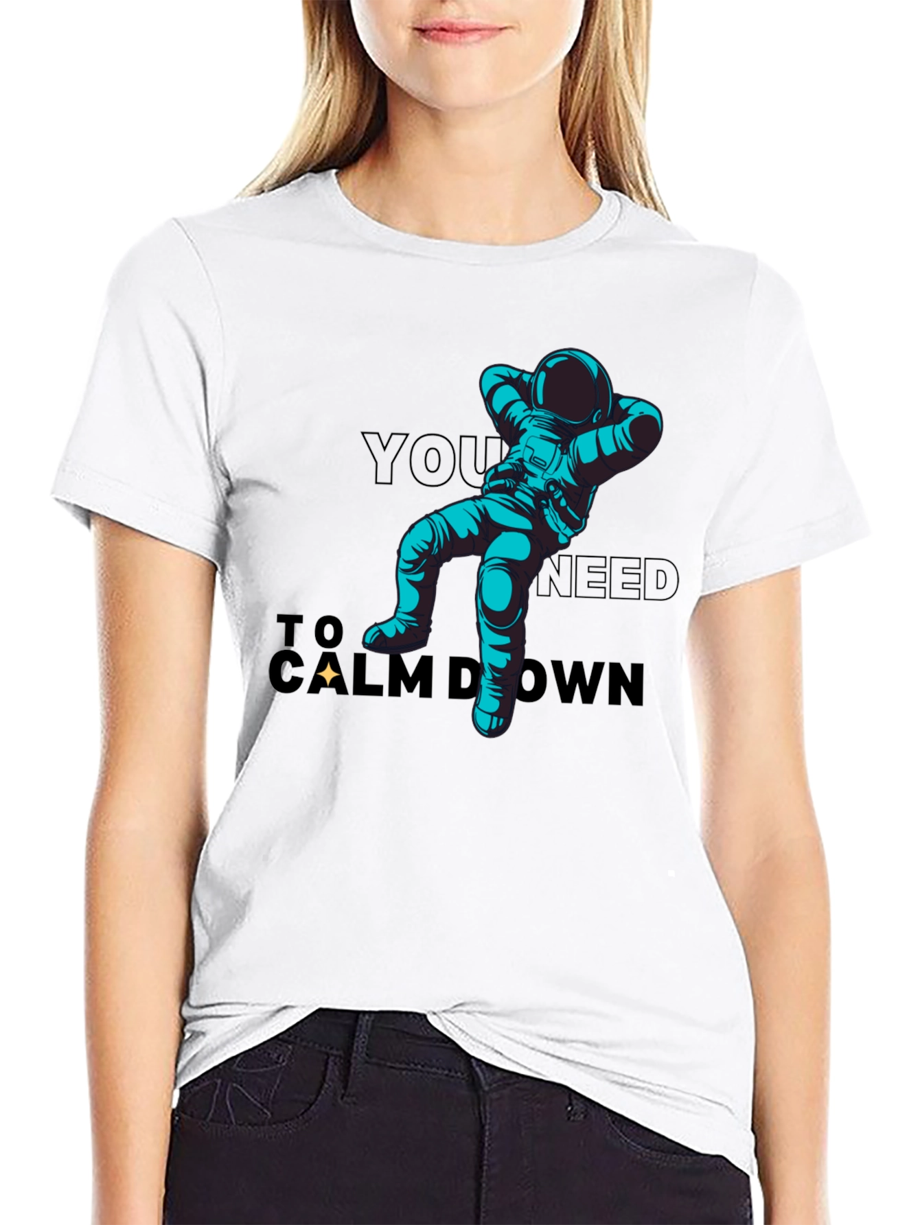 Astronaut Calm Down Black T-Shirt