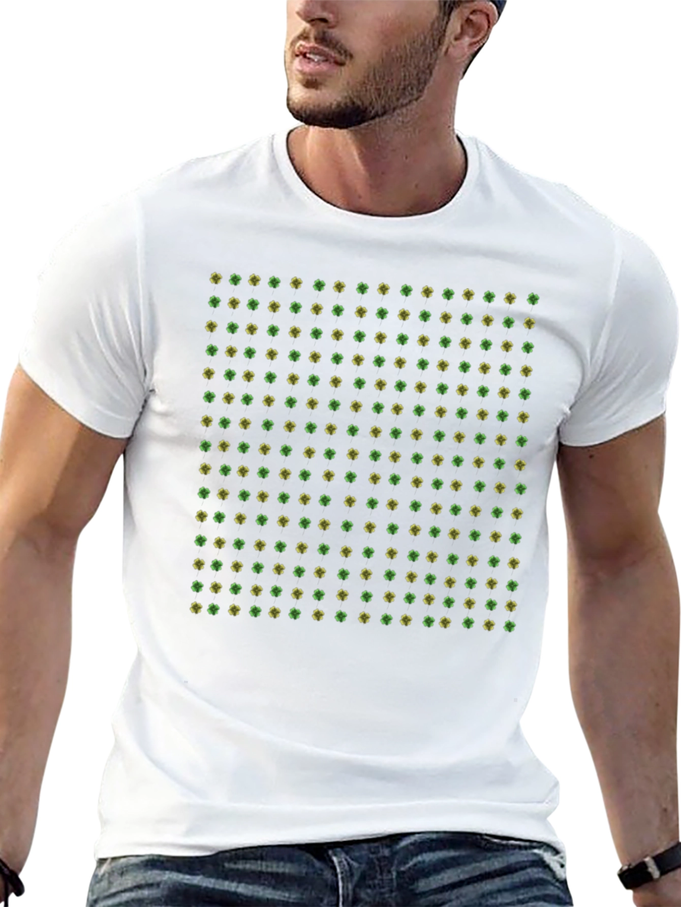 Clover Pattern Black T-Shirt - St. Patricks Day Apparel