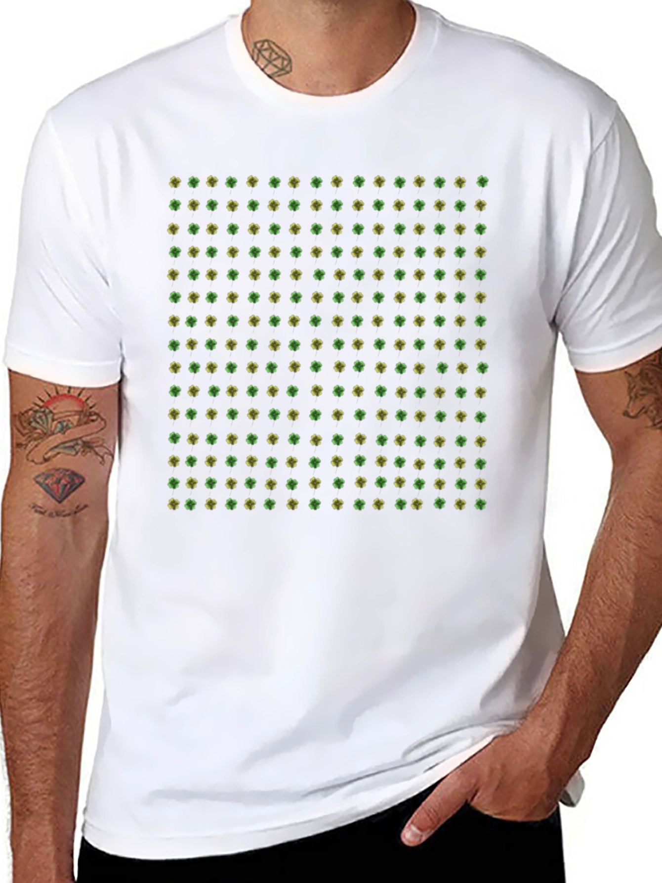 Clover Pattern Black T-Shirt - St. Patricks Day Apparel