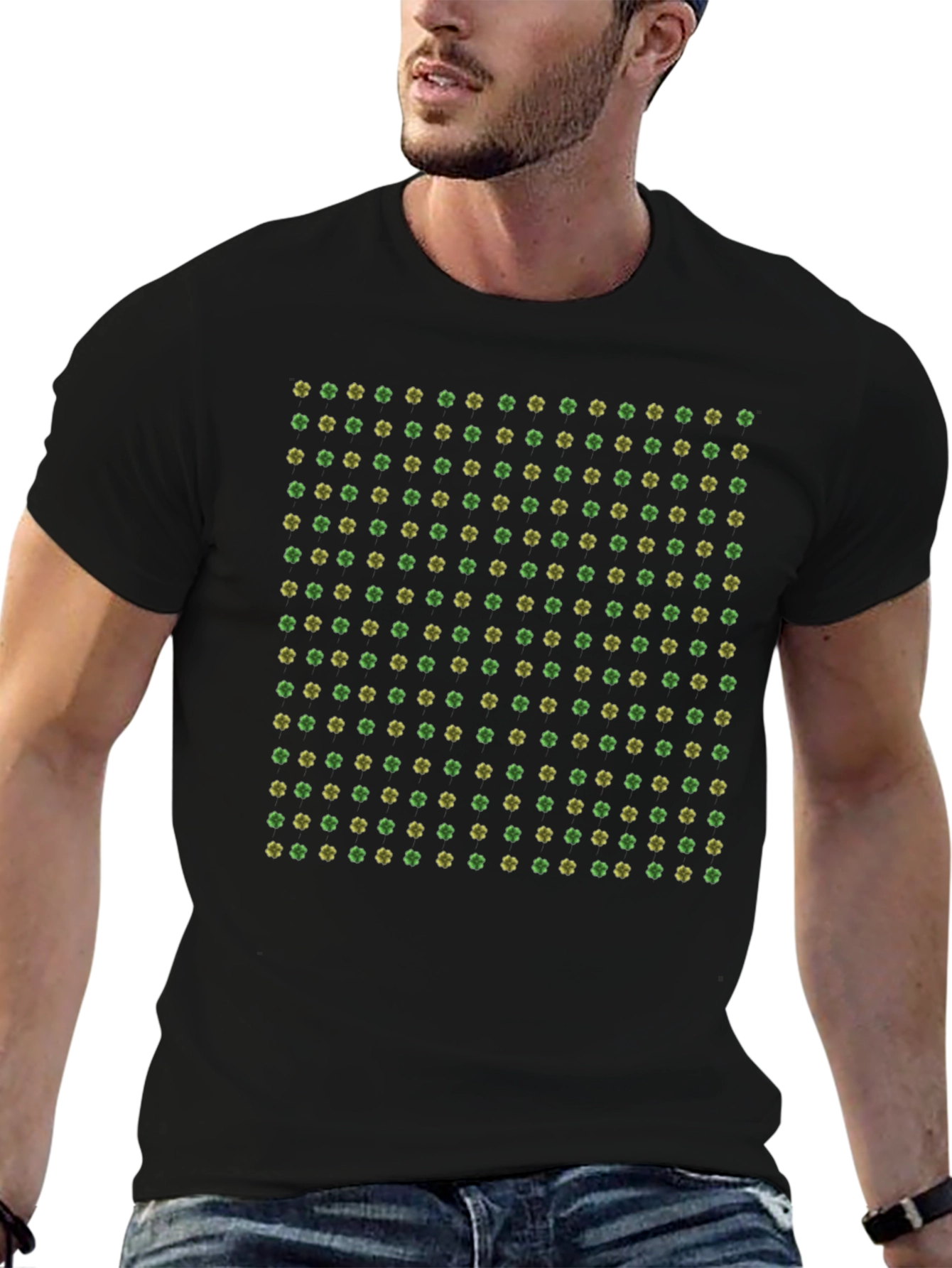 Clover Pattern Black T-Shirt - St. Patricks Day Apparel