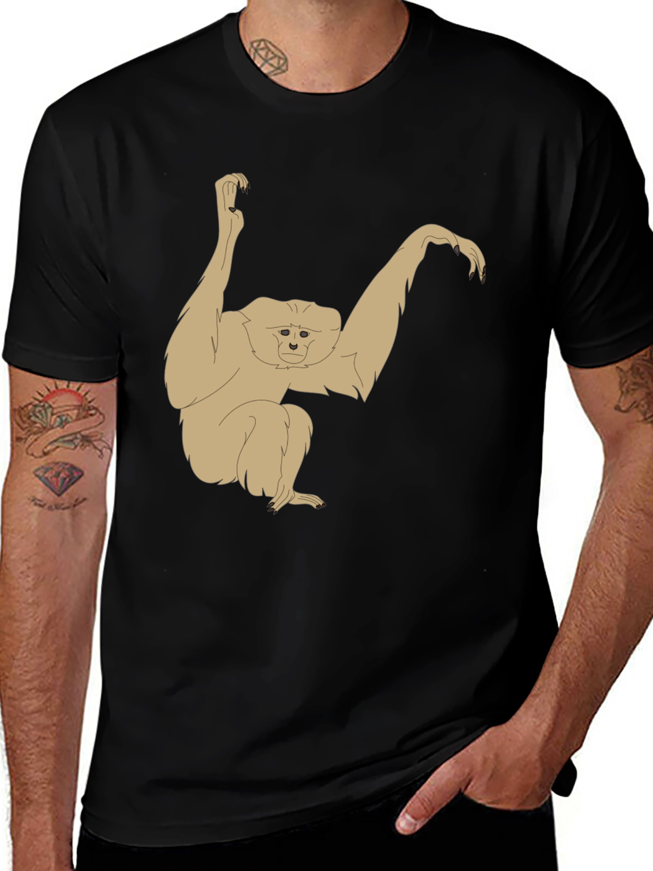 Gibbon Graphic T-Shirt - Black Cotton Tee