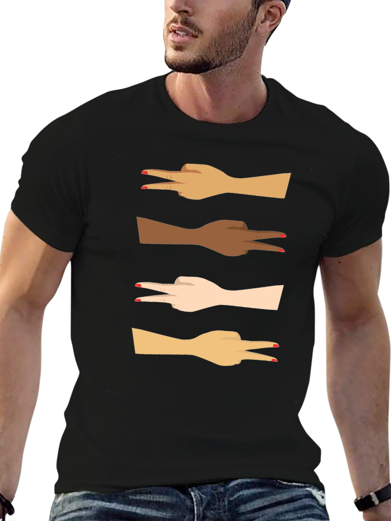 Diversity Peace Sign Graphic Tee - Black Unisex T-Shirt