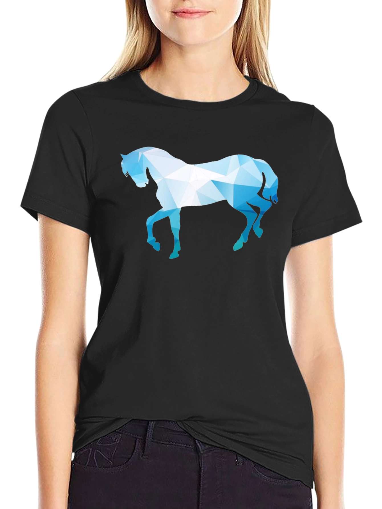 Geometric Horse Graphic Black T-Shirt