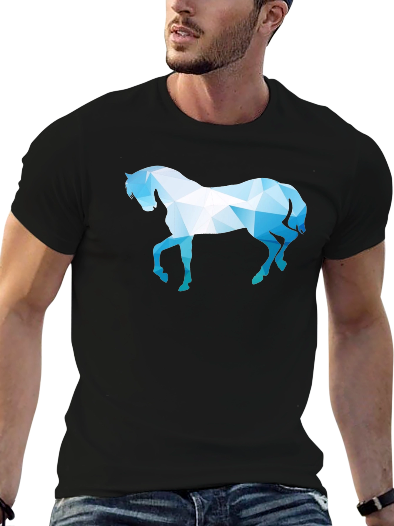 Geometric Horse Graphic Black T-Shirt