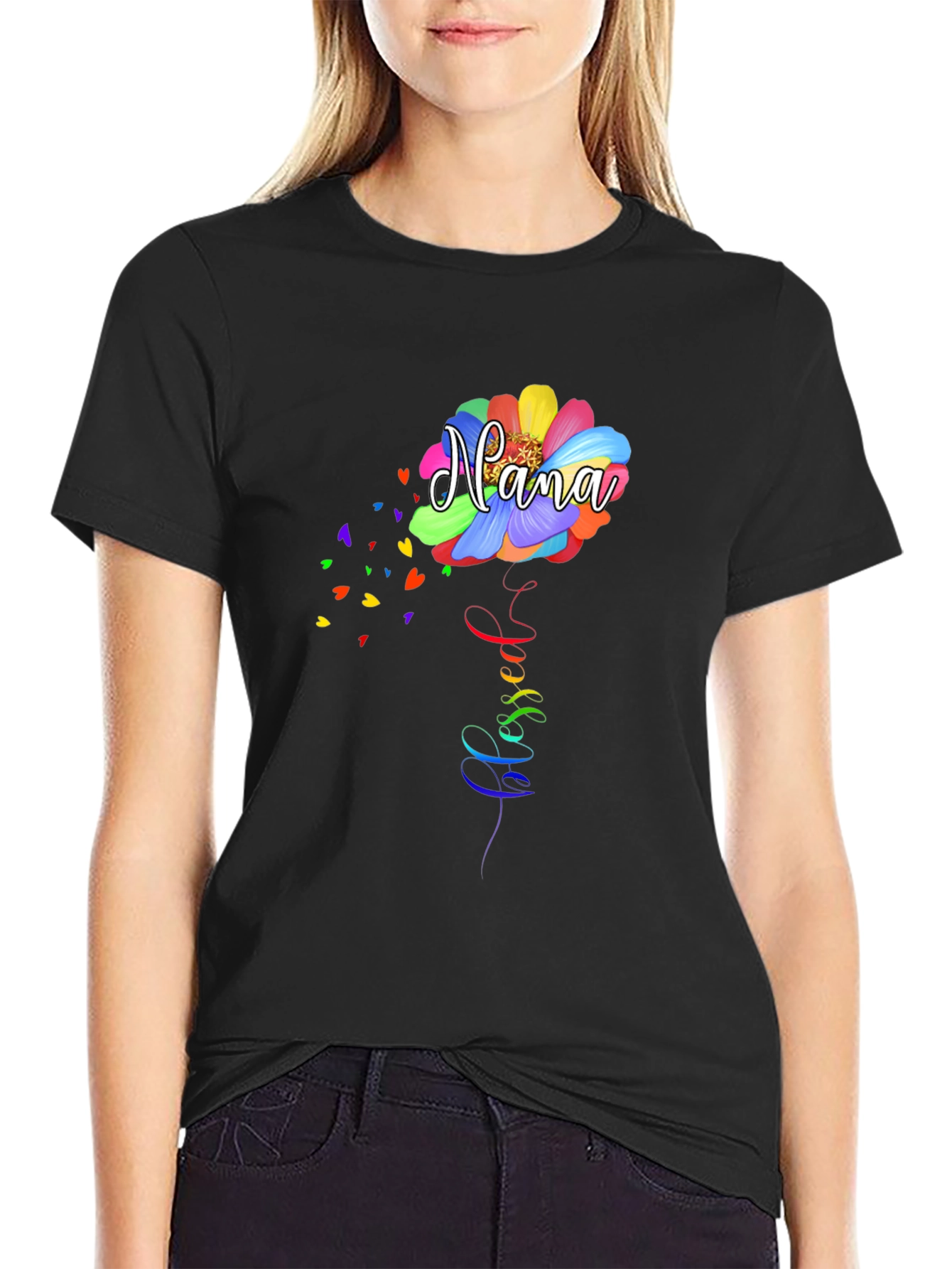Nana Flower Graphic Black Tee