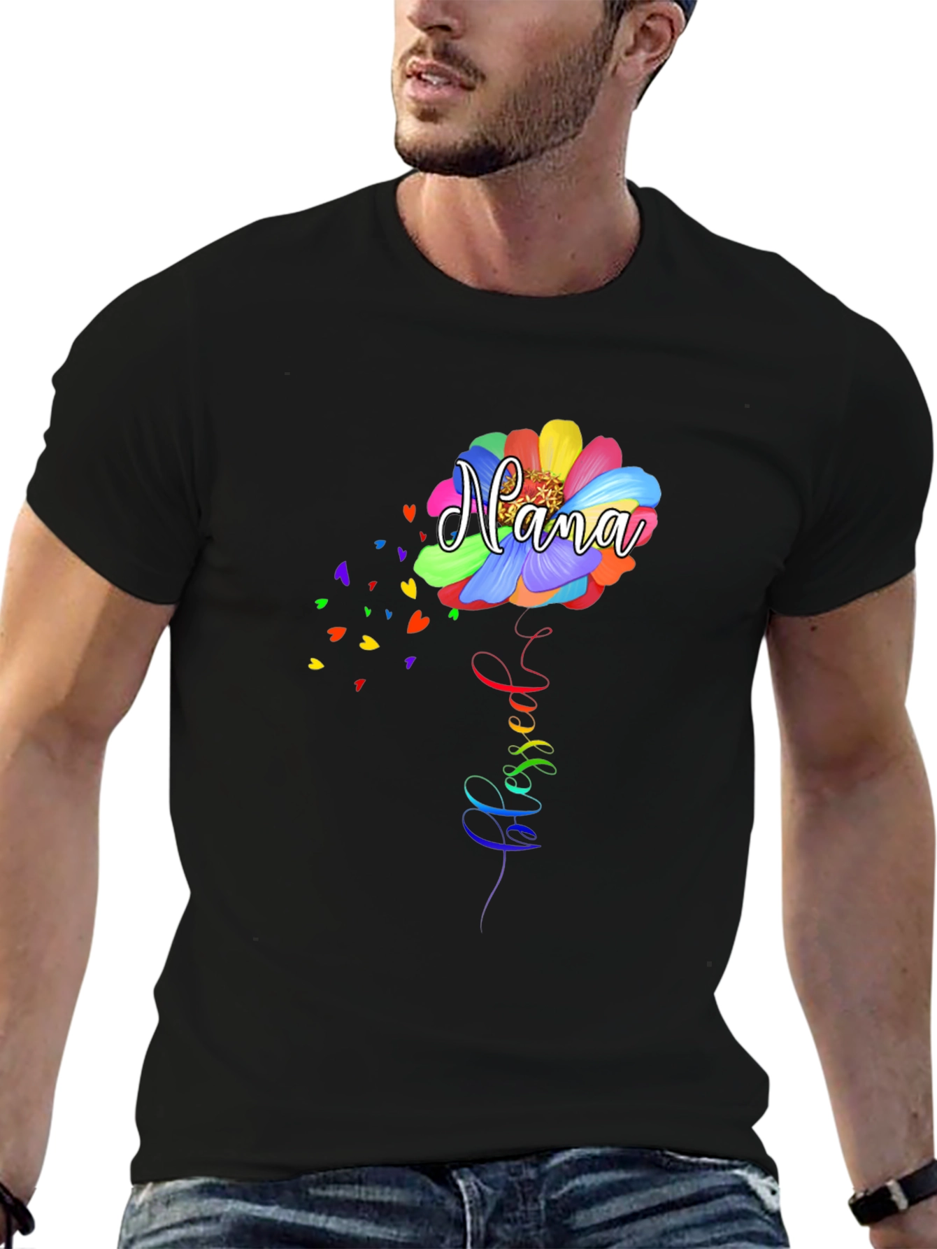 Nana Flower Graphic Black Tee