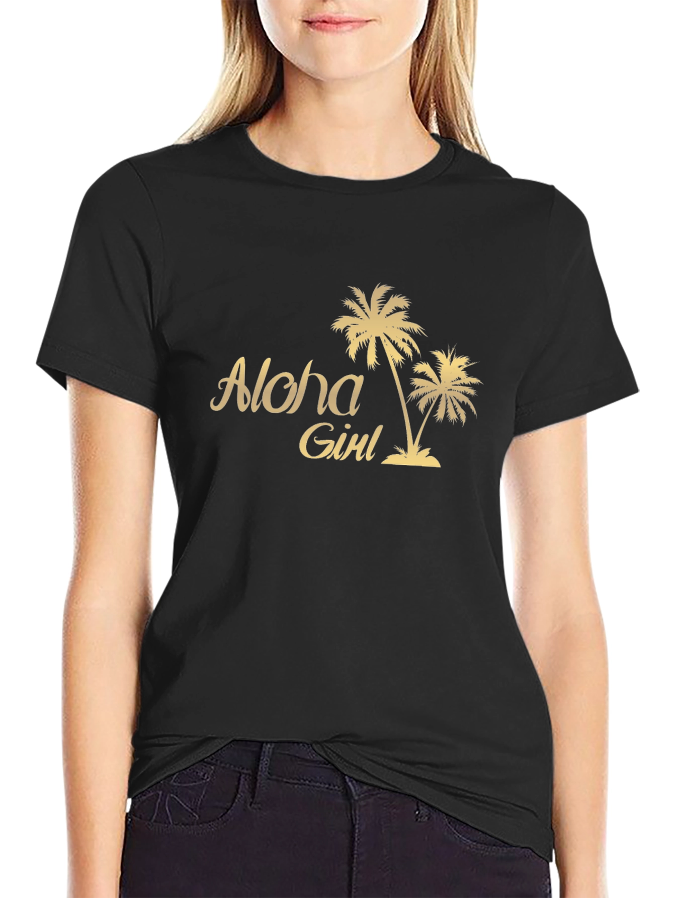 Aloha Girl Graphic Tee - Tropical Palm Tree T-Shirt