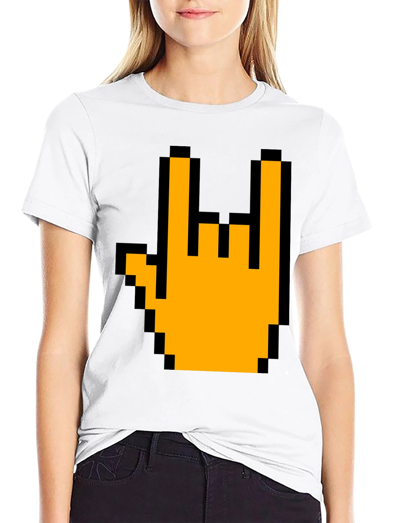 Pixel Rock On Hand Graphic T-Shirt
