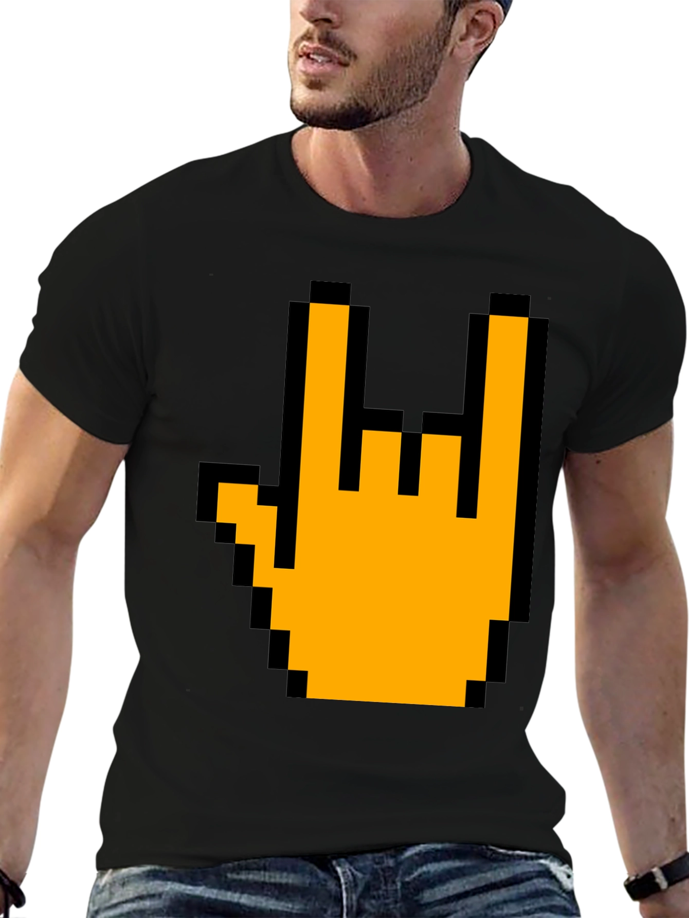 Pixel Rock On Hand Graphic T-Shirt