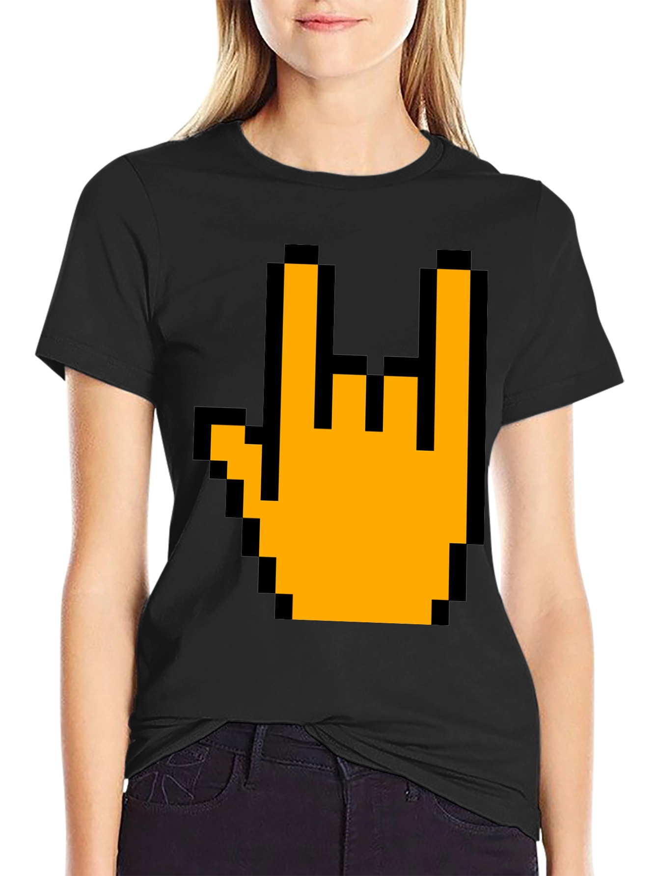 Pixel Rock On Hand Graphic T-Shirt