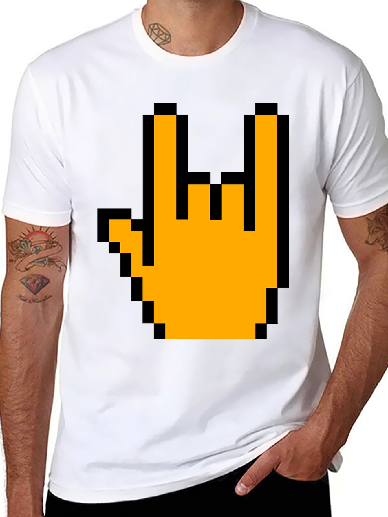 Pixel Rock On Hand Graphic T-Shirt