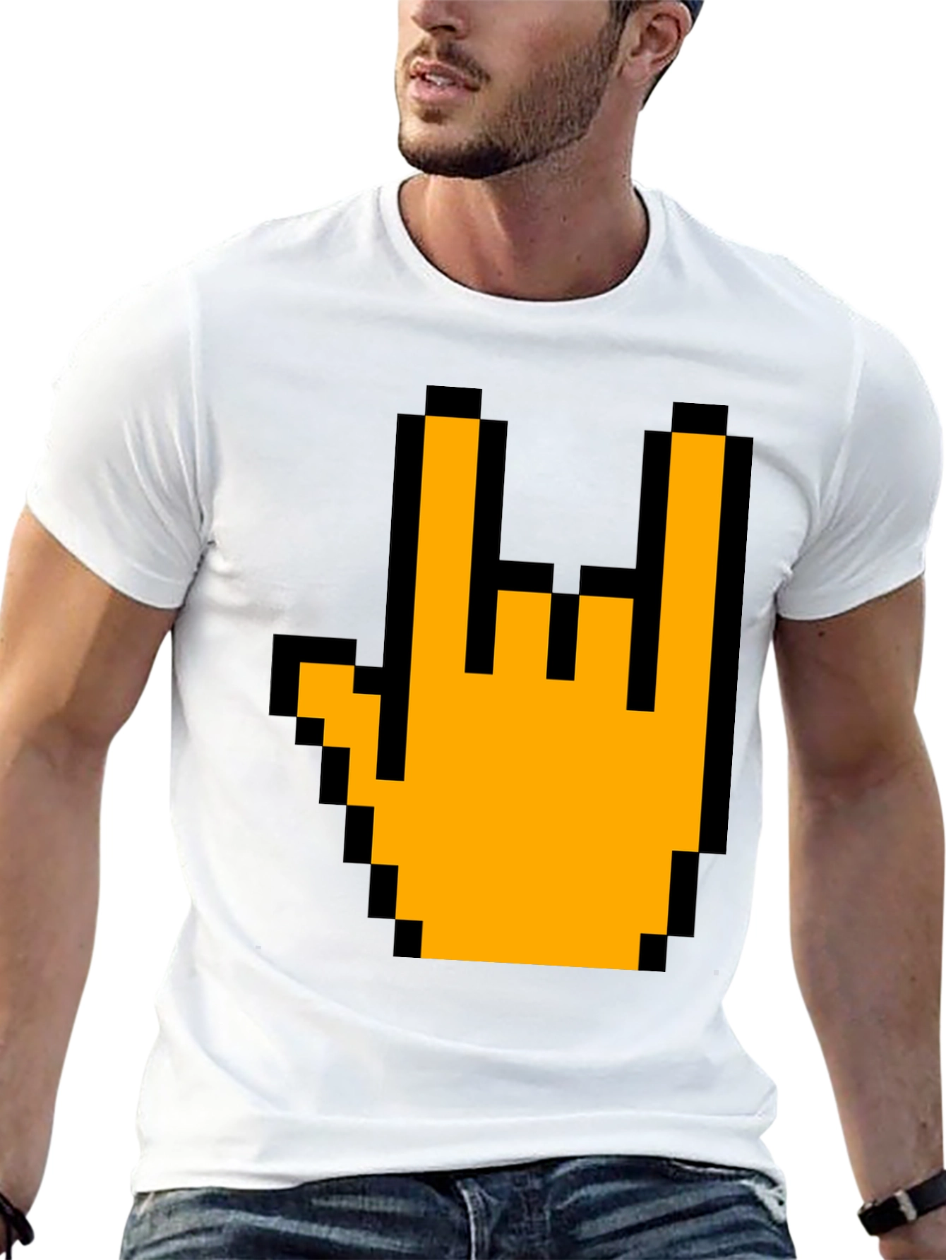 Pixel Rock On Hand Graphic T-Shirt