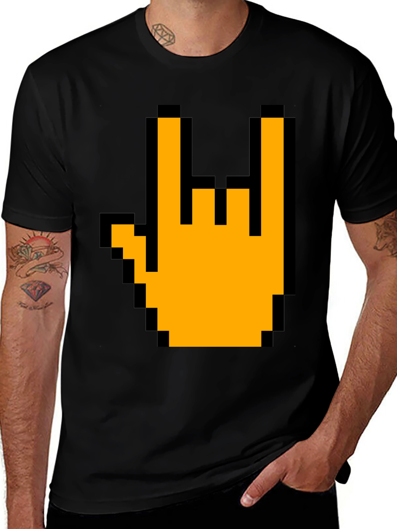 Pixel Rock On Hand Graphic T-Shirt