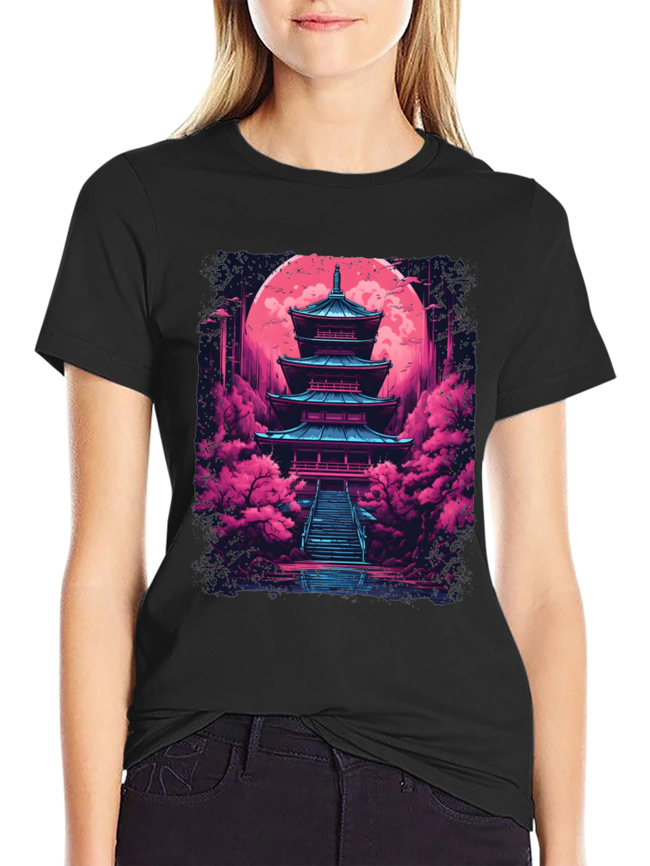 Neon Pagoda T-Shirt - Vaporwave Style
