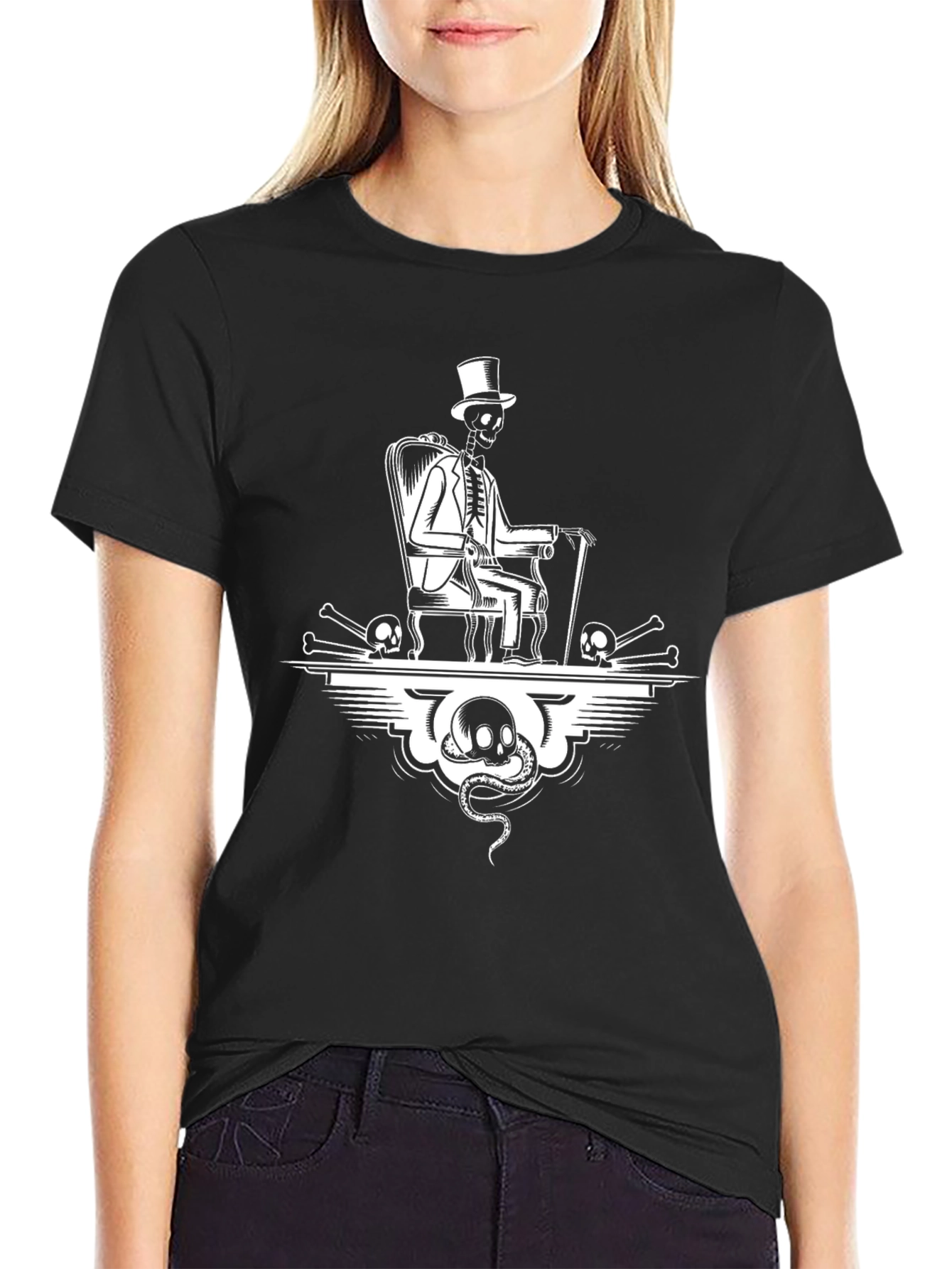 Skeleton Top Hat Black Graphic Tee