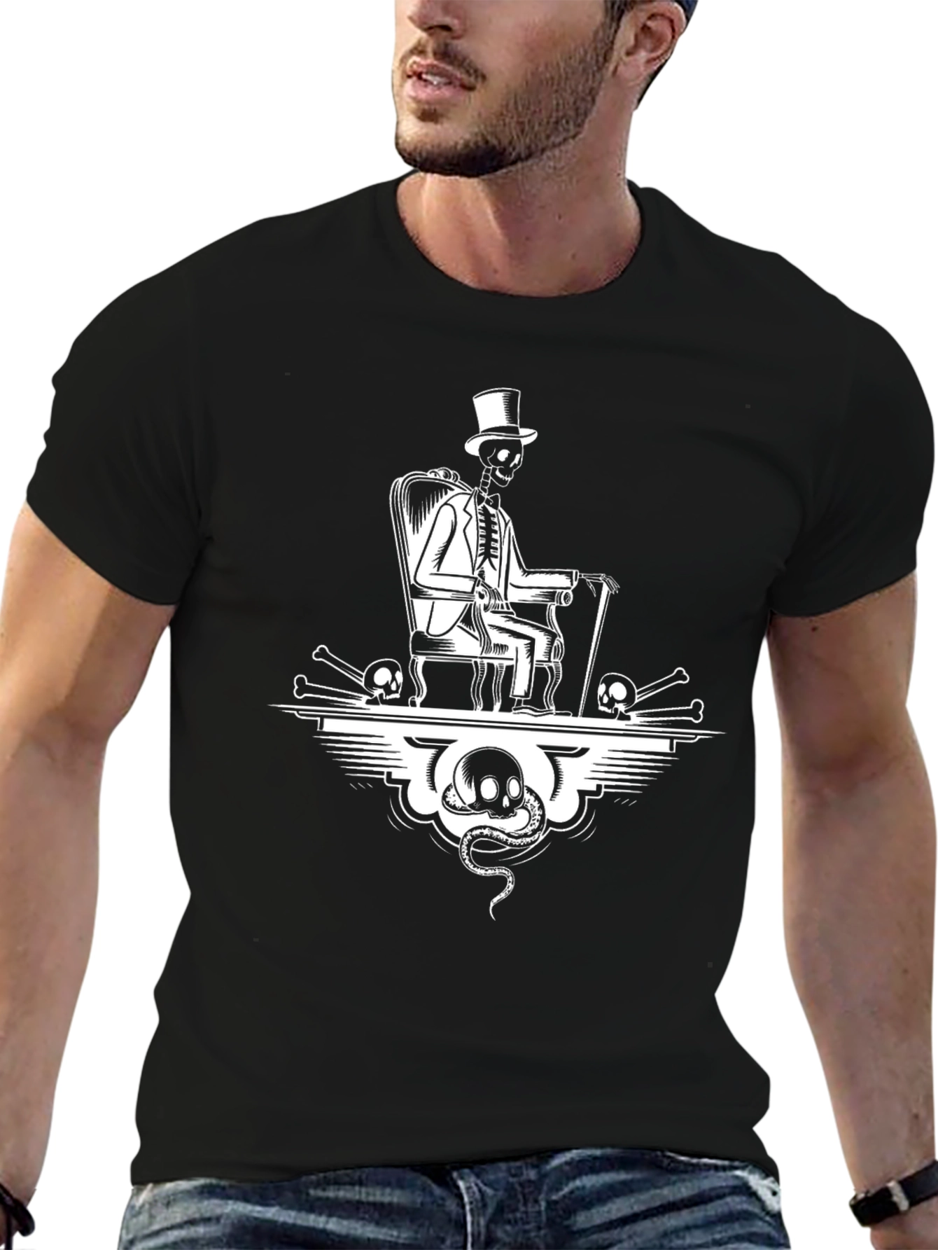Skeleton Top Hat Black Graphic Tee