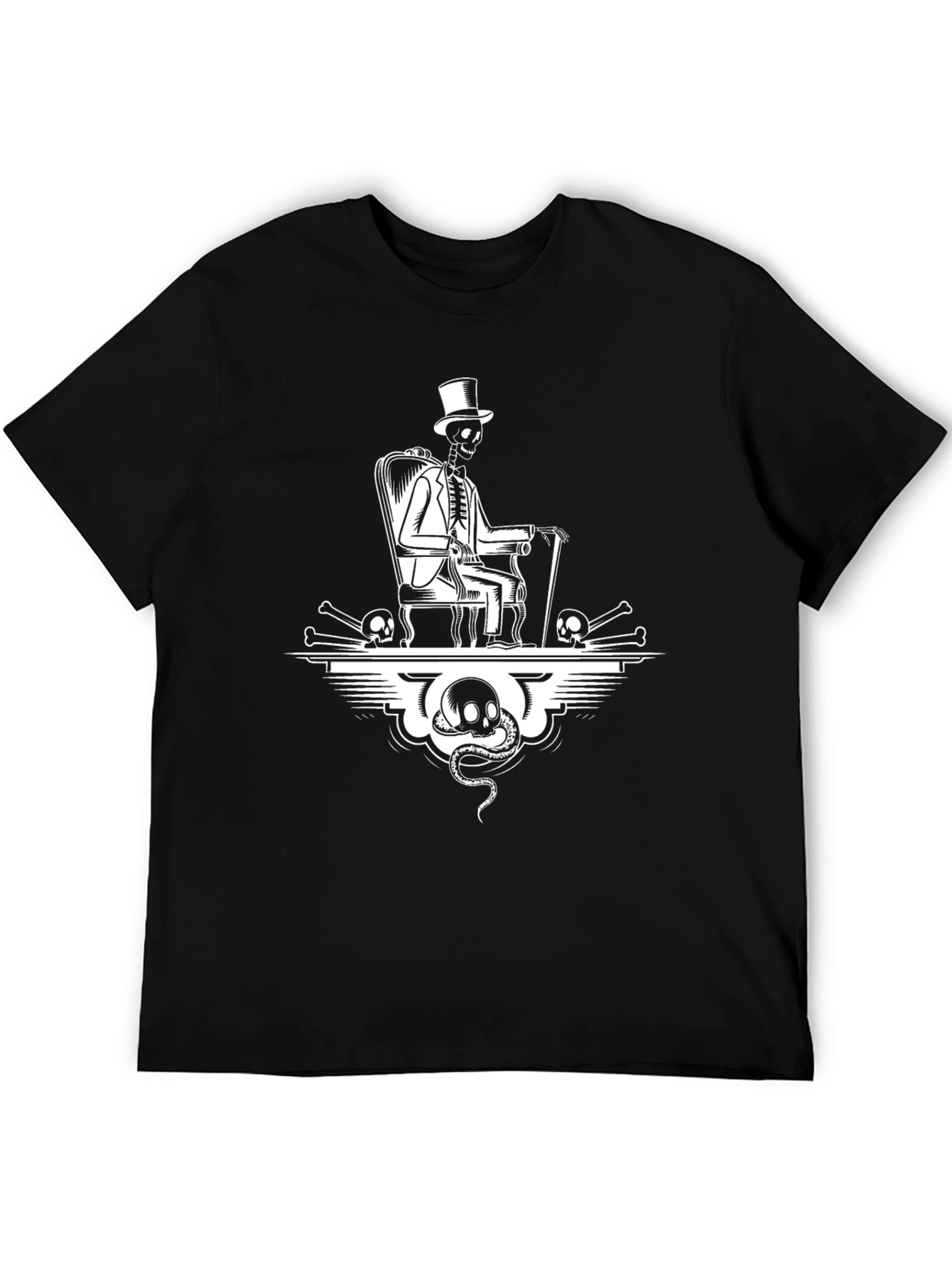 Skeleton Top Hat Black Graphic Tee